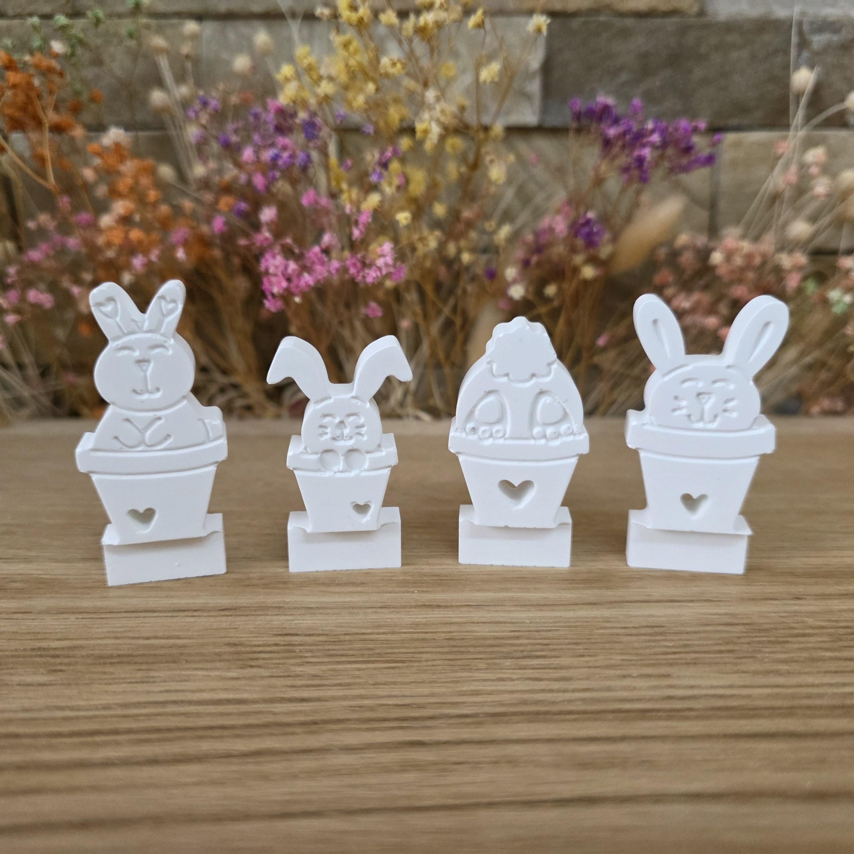 Silikon – Gießform – Steckform Blumentopfhäschen – 4 Hasen für den Steckkranz