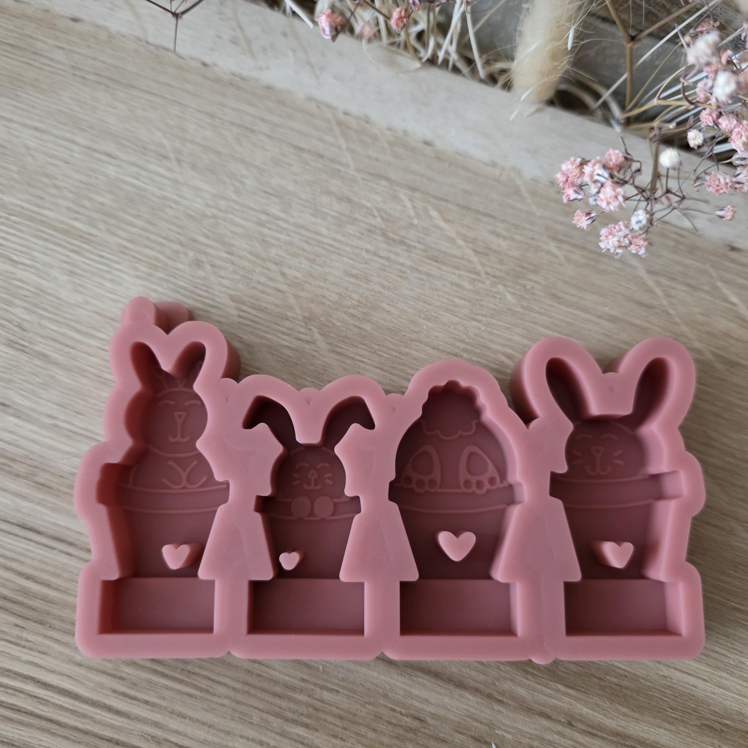 Silikon – Gießform – Steckform Blumentopfhäschen – 4 Hasen für den Steckkranz