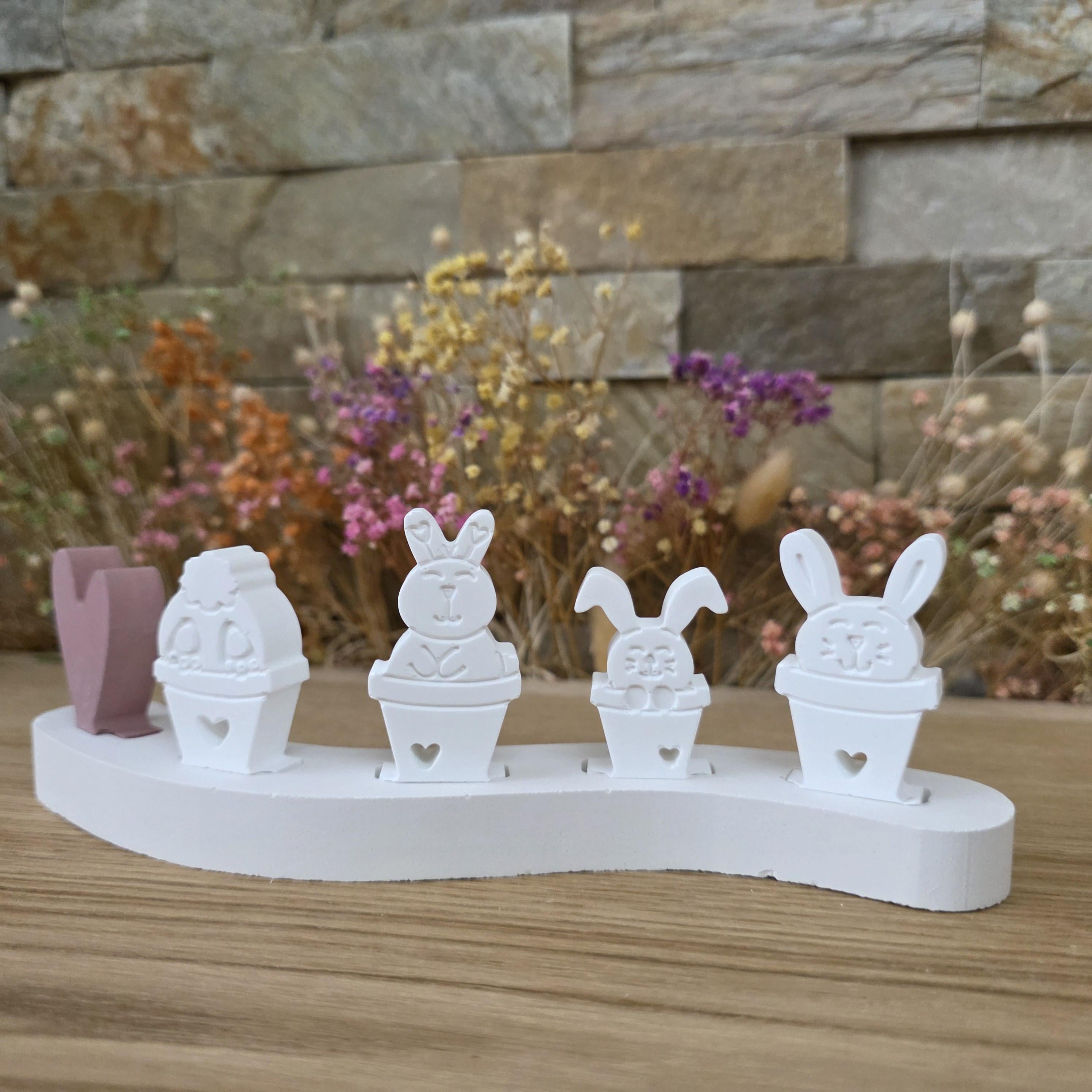Silikon – Gießform – Steckform Blumentopfhäschen – 4 Hasen für den Steckkranz