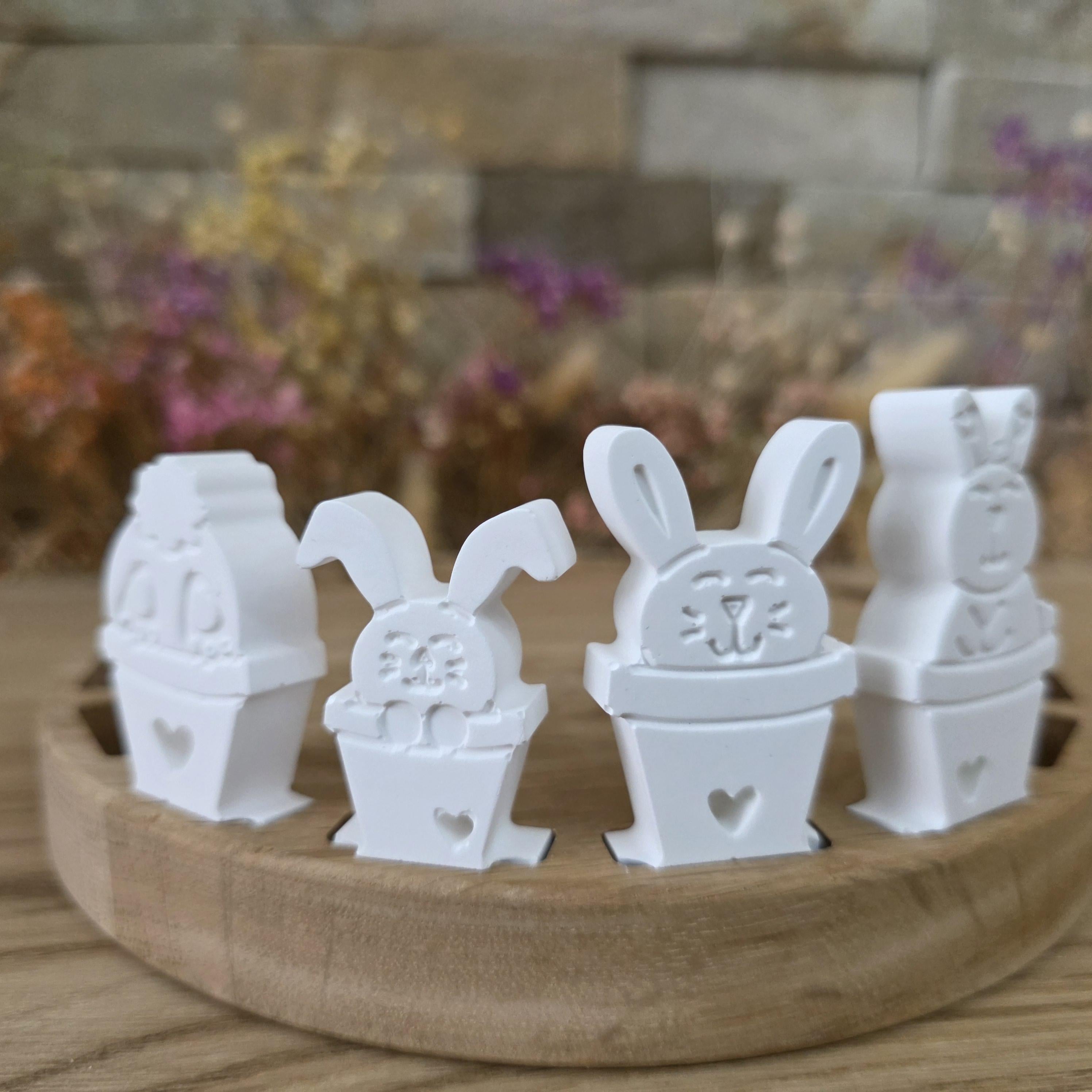 Silikon – Gießform – Steckform Blumentopfhäschen – 4 Hasen für den Steckkranz