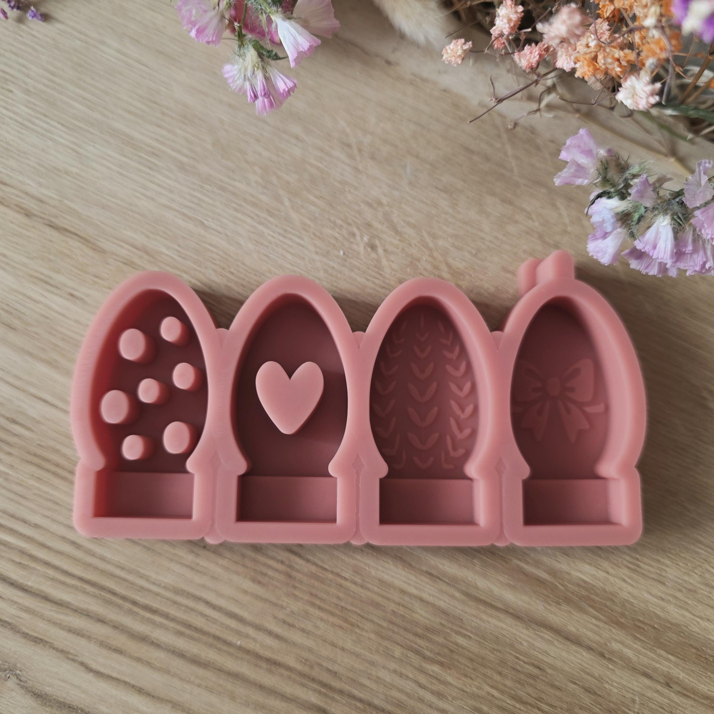 Silikon – Gießform – Steckform Eier-Set – Schleife, Herz & Gravuren