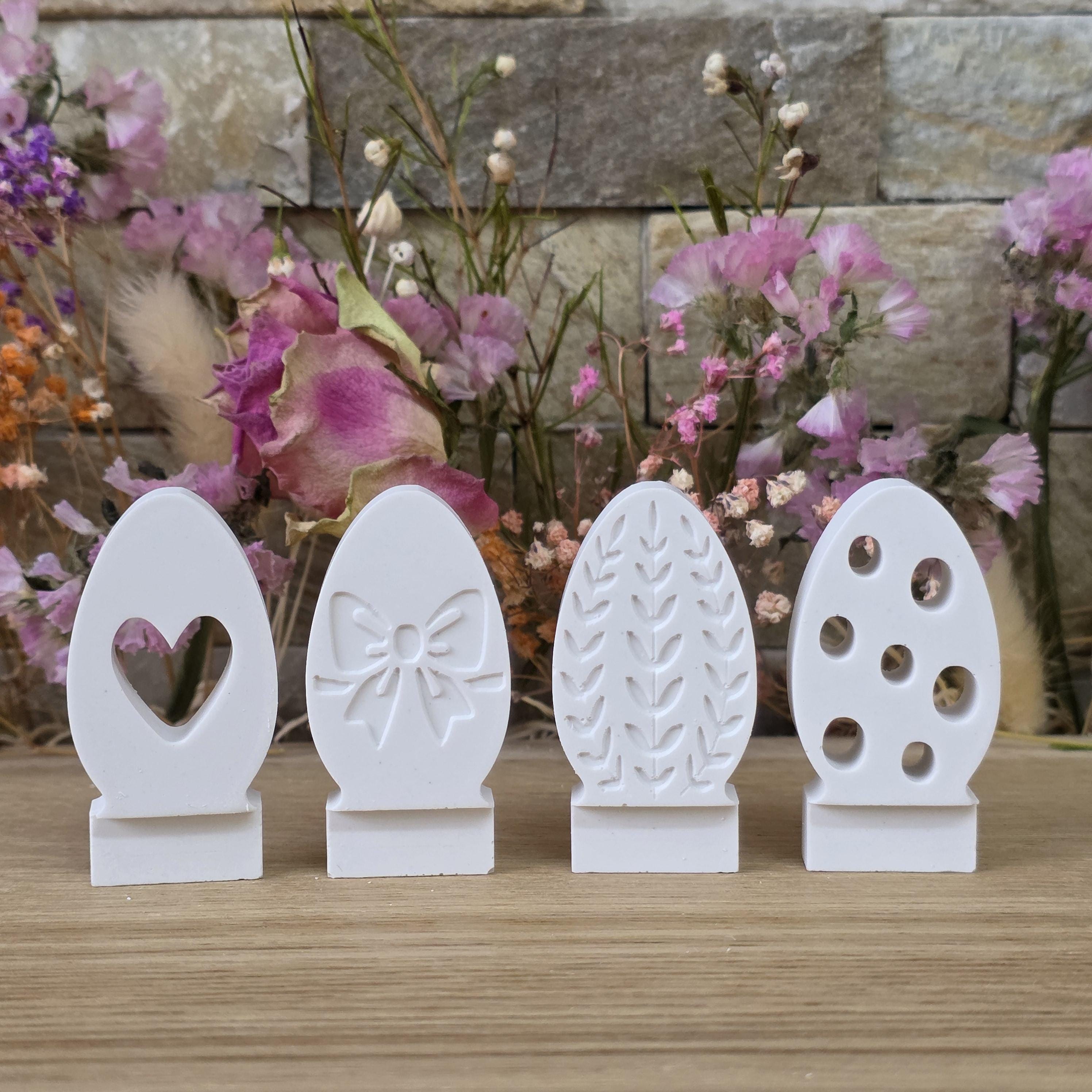 Silikon – Gießform – Steckform Eier-Set – Schleife, Herz & Gravuren