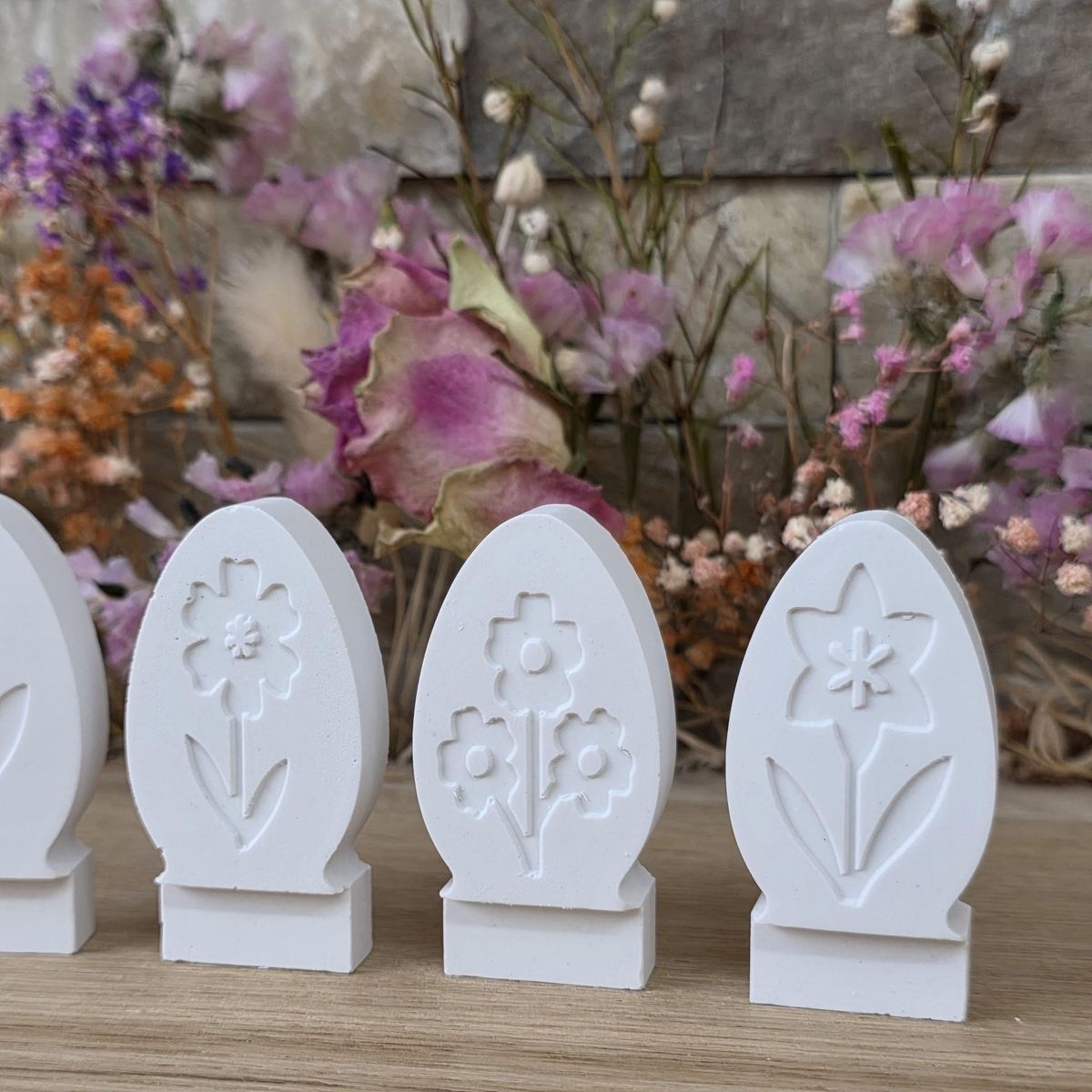 Silikon-Gießform Steckform Eier 4erSet mit Frühlingsblumen – Ansicht 4
