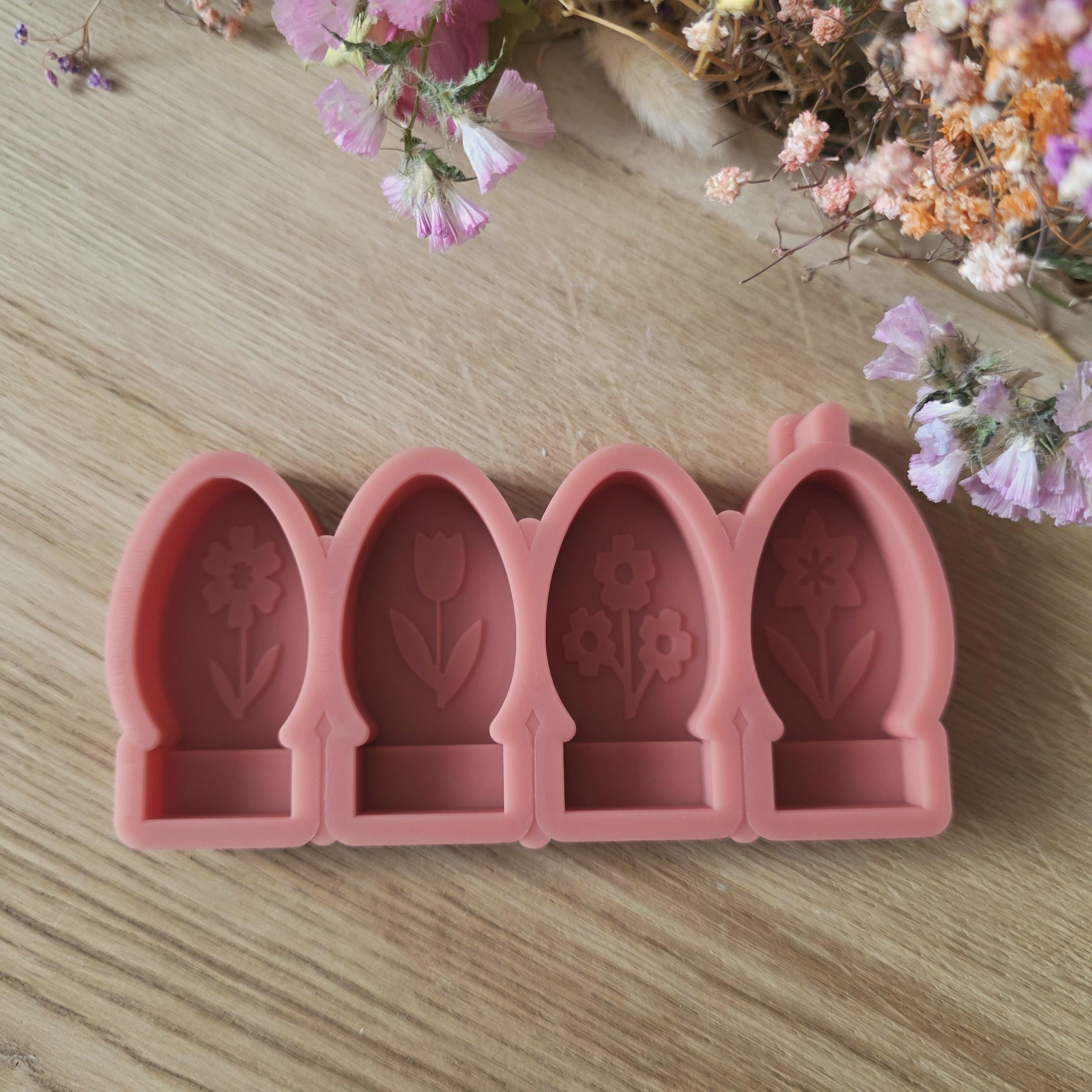 Silikon – Gießform – Steckform Eier 4er-Set – mit Frühlingsblumen
