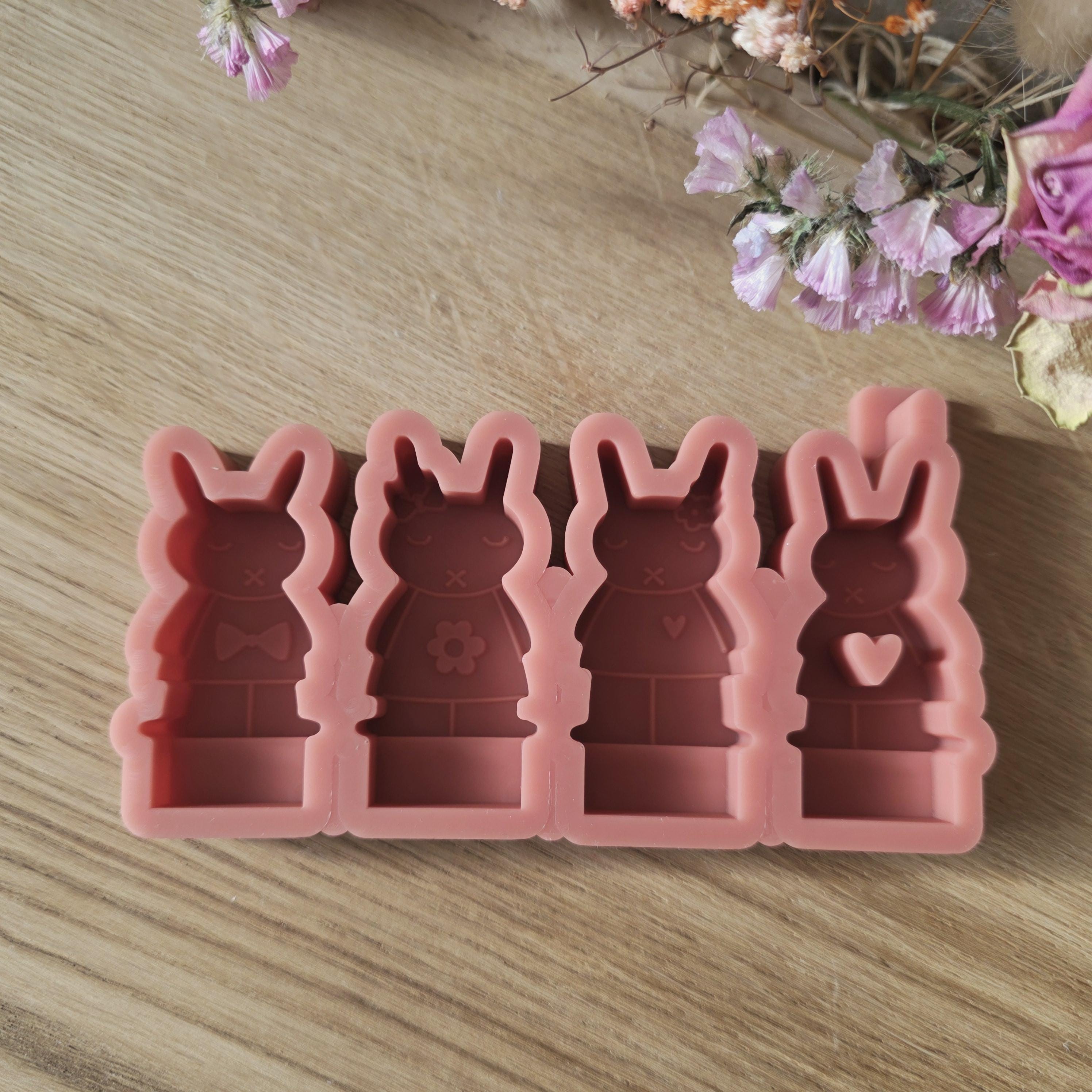 Silikon – Gießform – Steckform Hasen X-Mund – 4er-Set mit Gravur