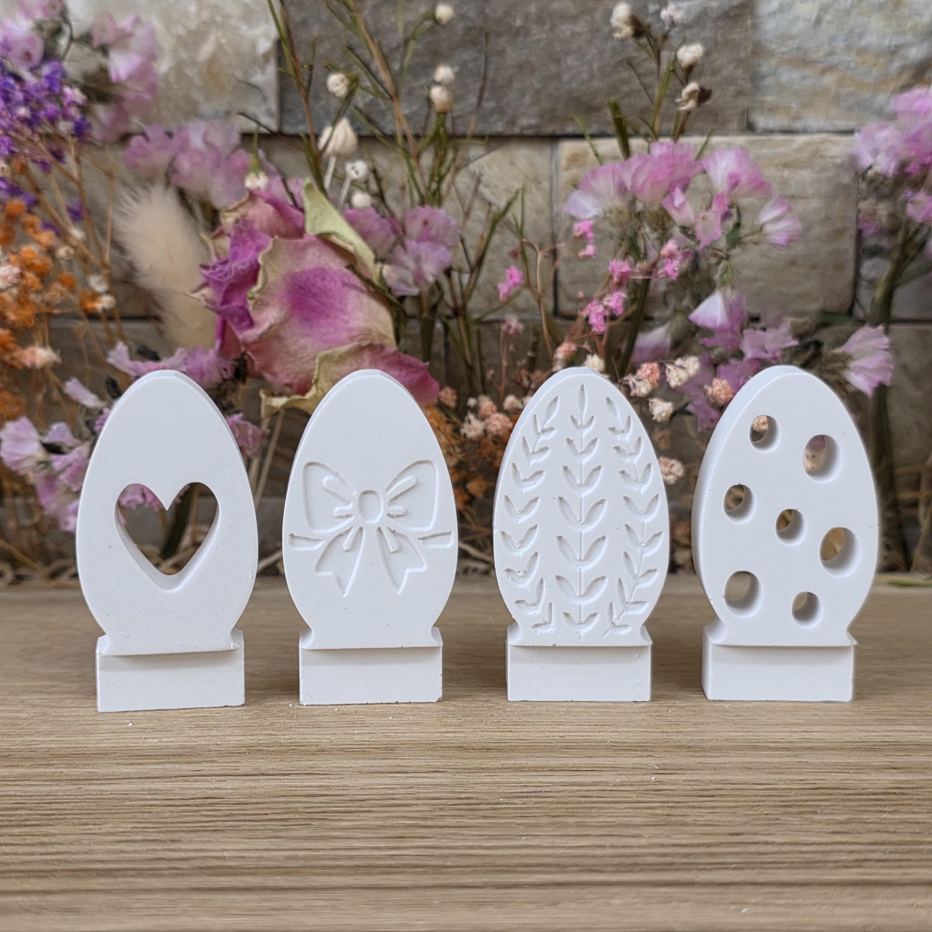 Silikon – Gießform – Steckform Eier-Set – Schleife, Herz & Gravuren