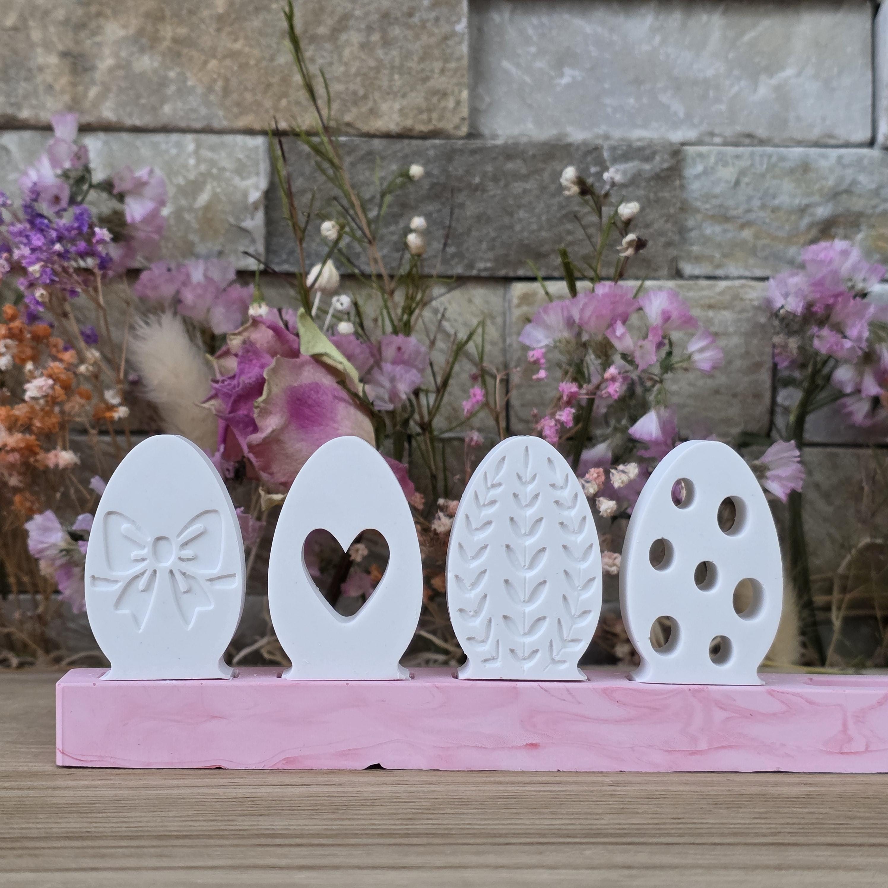 Silikon – Gießform – Steckform Eier-Set – Schleife, Herz & Gravuren