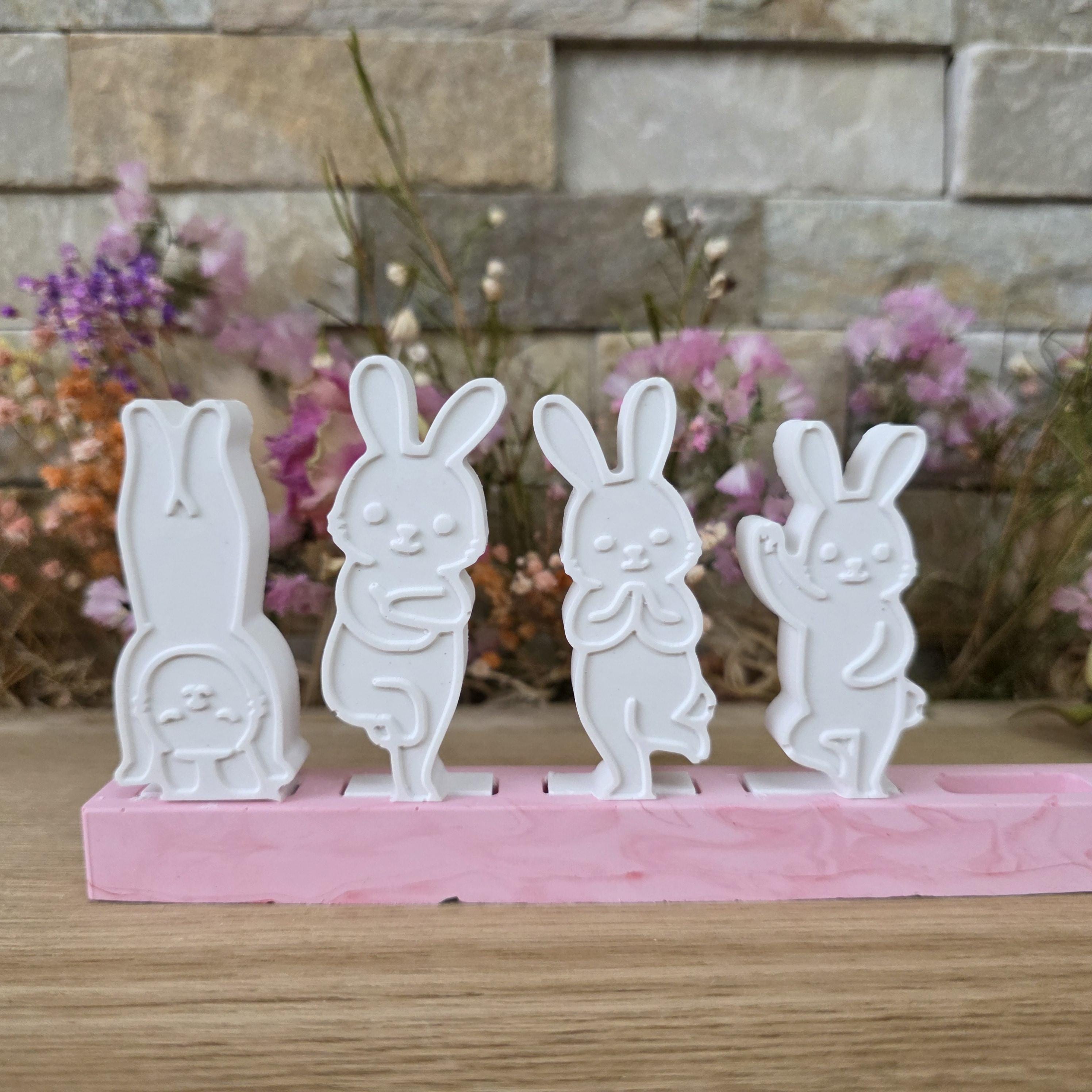 Silikon – Gießform – Steckform Tanzende Hasen – 4er-Set