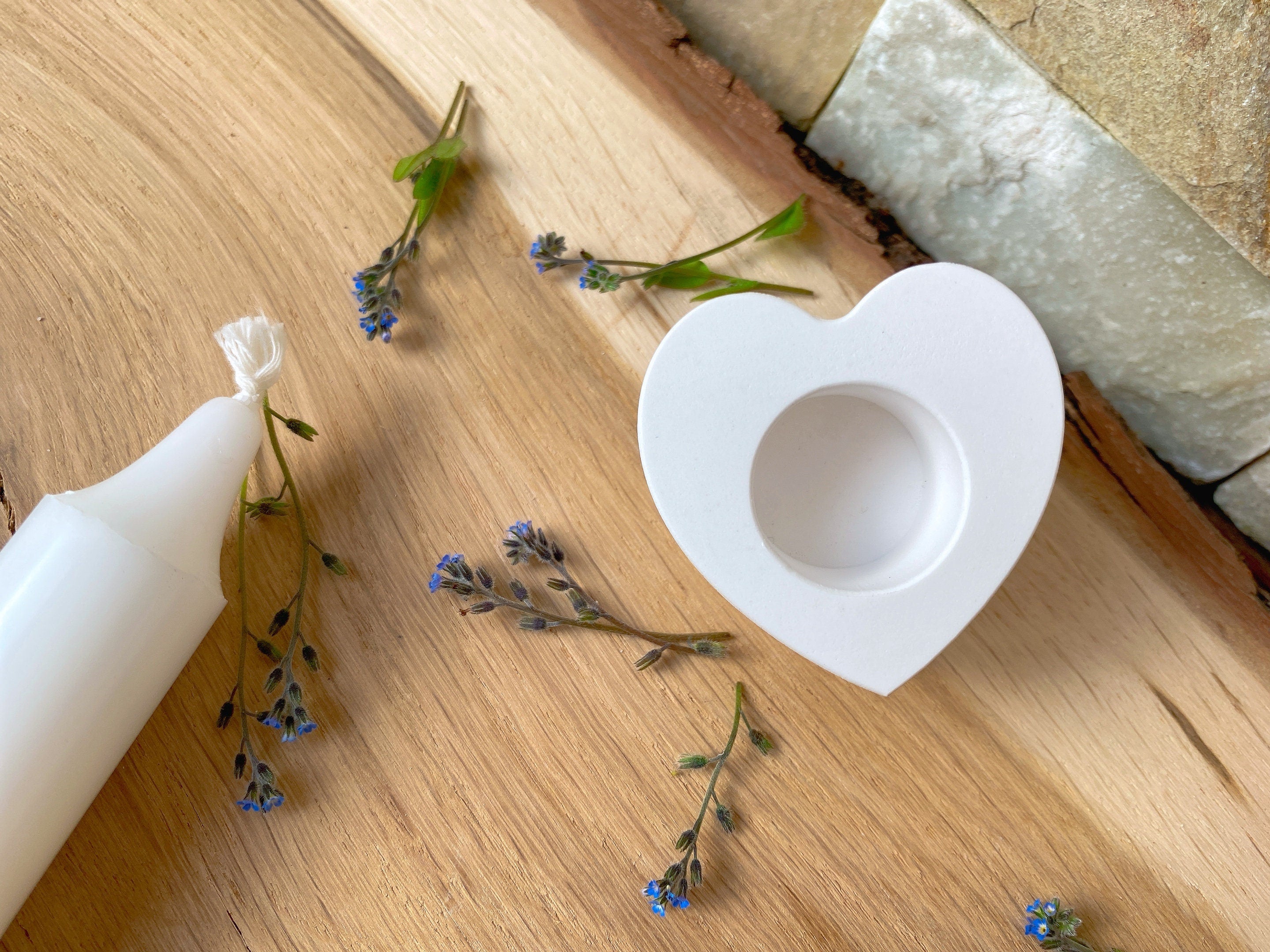 Silikon - Giessform - kleiner Herz Stabkerzenhalter -