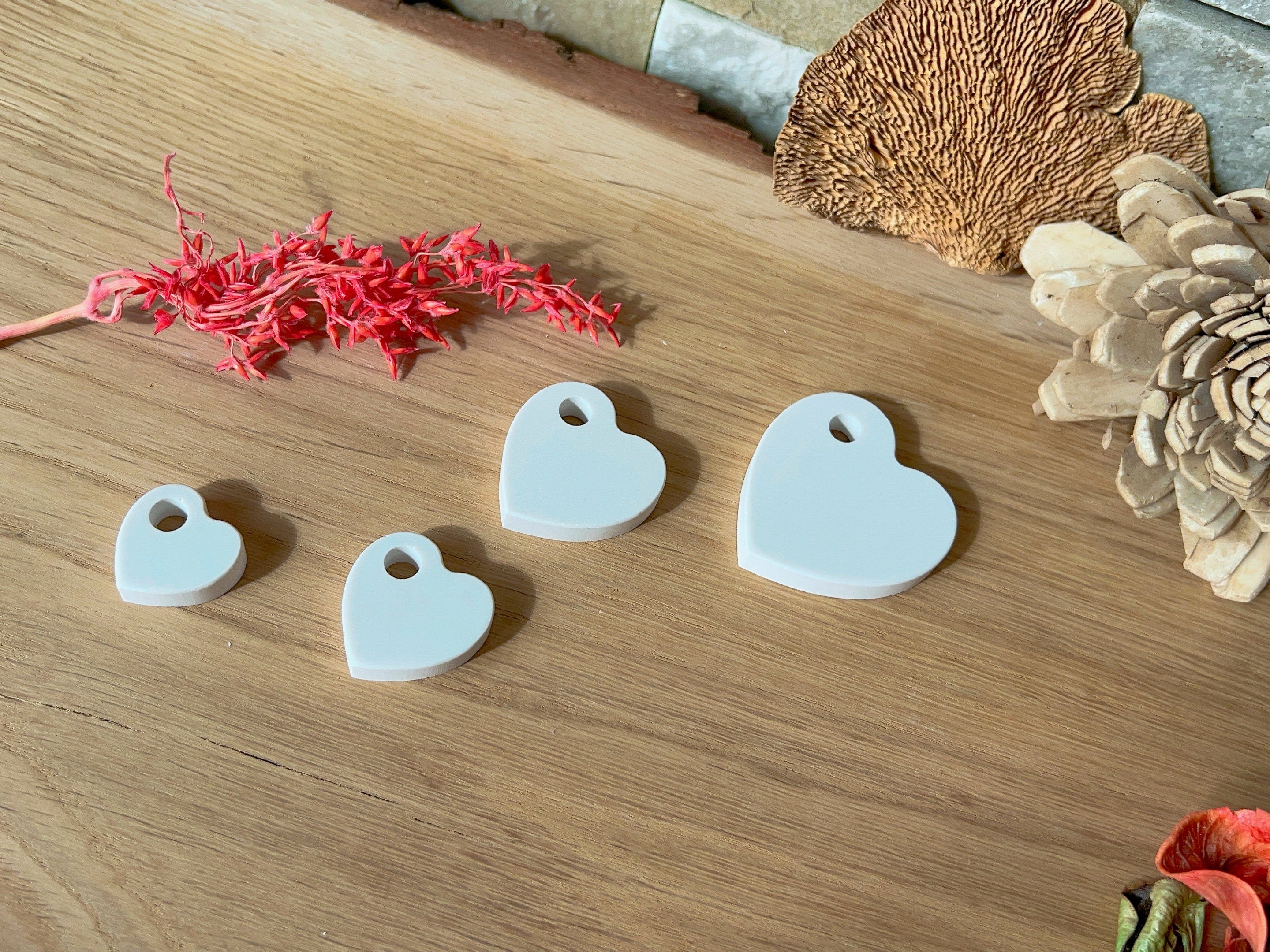 Silikon - Giessform - mini Herzen zum Aufhängen 4er Set-