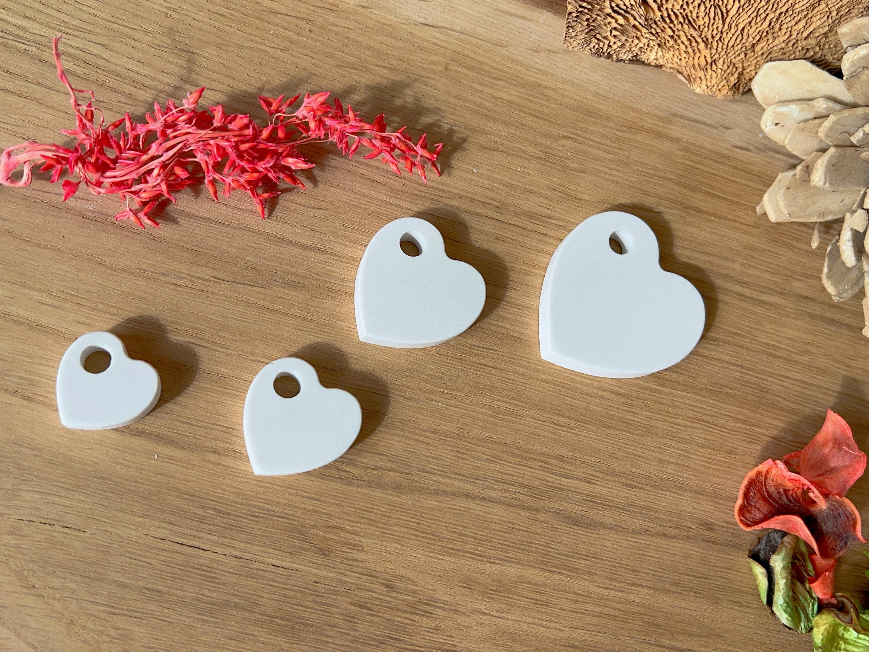 Silikon - Giessform - mini Herzen zum Aufhängen 4er Set-