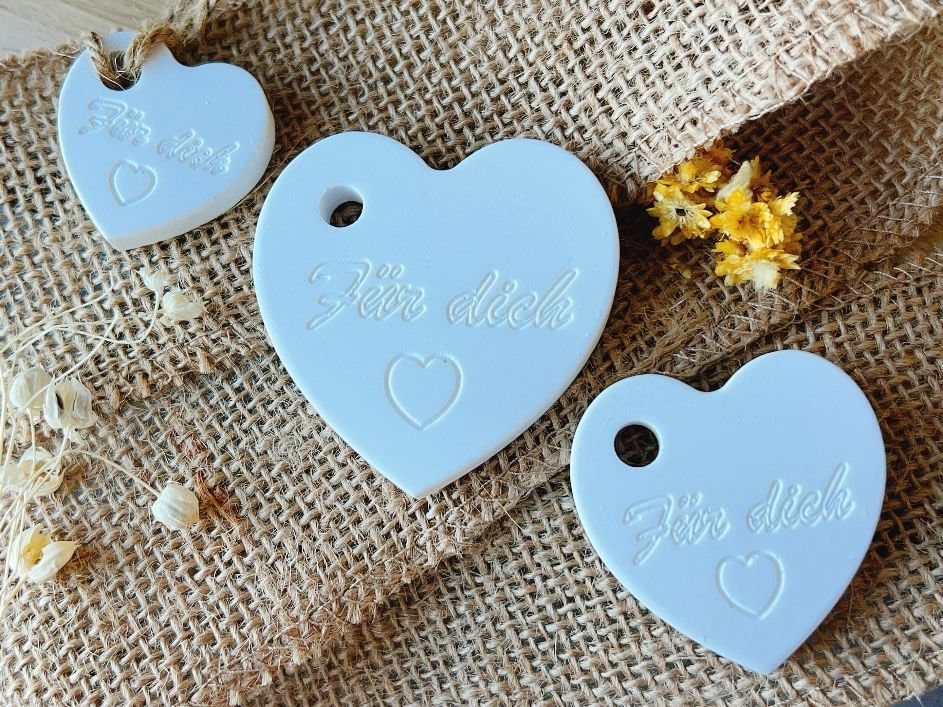 Silikon - Gießform - Verkaufsanhänger - Herzanhänger - Personalisiert - Für dich - 3er Set