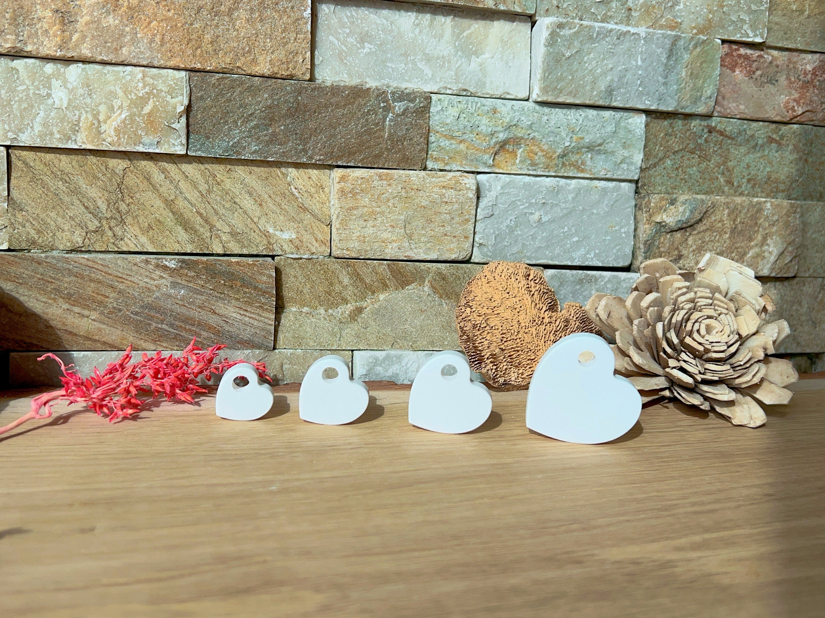 Silikon - Giessform - mini Herzen zum Aufhängen 4er Set-