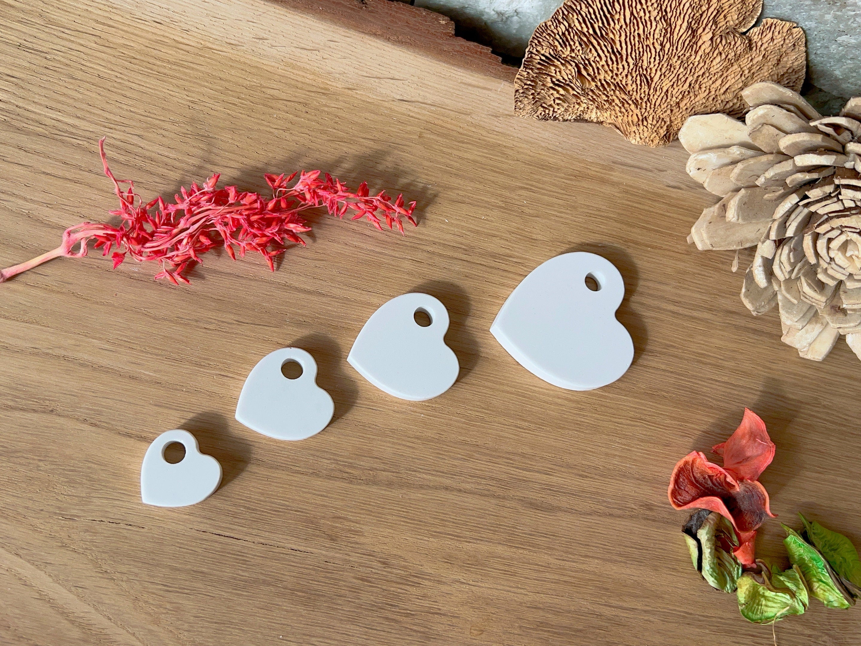 Silikon - Giessform - mini Herzen zum Aufhängen 4er Set-