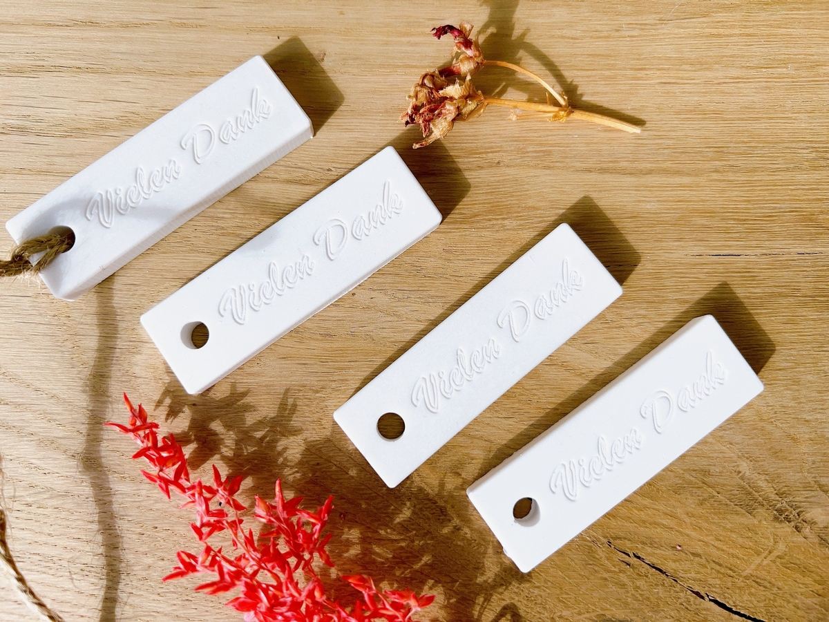 Silikon Gießform Verkaufsanhänger Anhänger Personalisiert Vielen Dank 4er Set – Schrift – Ansicht 4