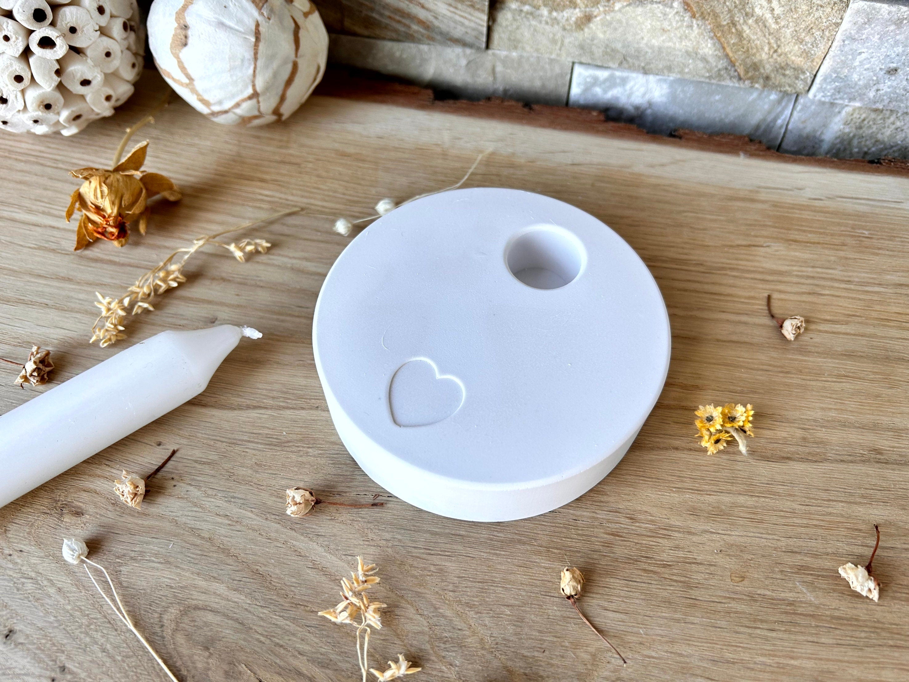 Silikon - Gießform - Stabkerzenteller mit Herz -