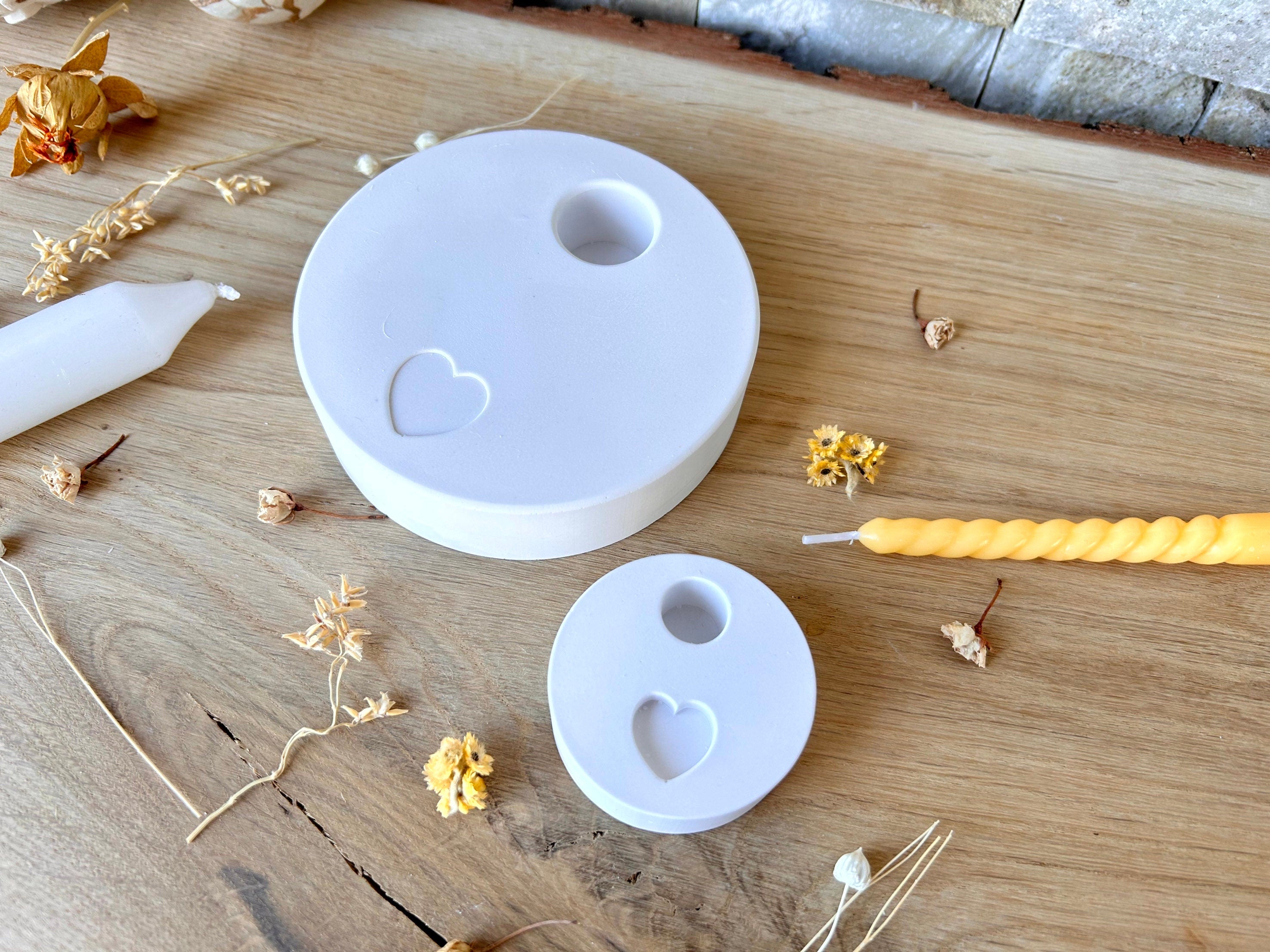 Silikon - Gießform - Stabkerzenteller mit Herz -