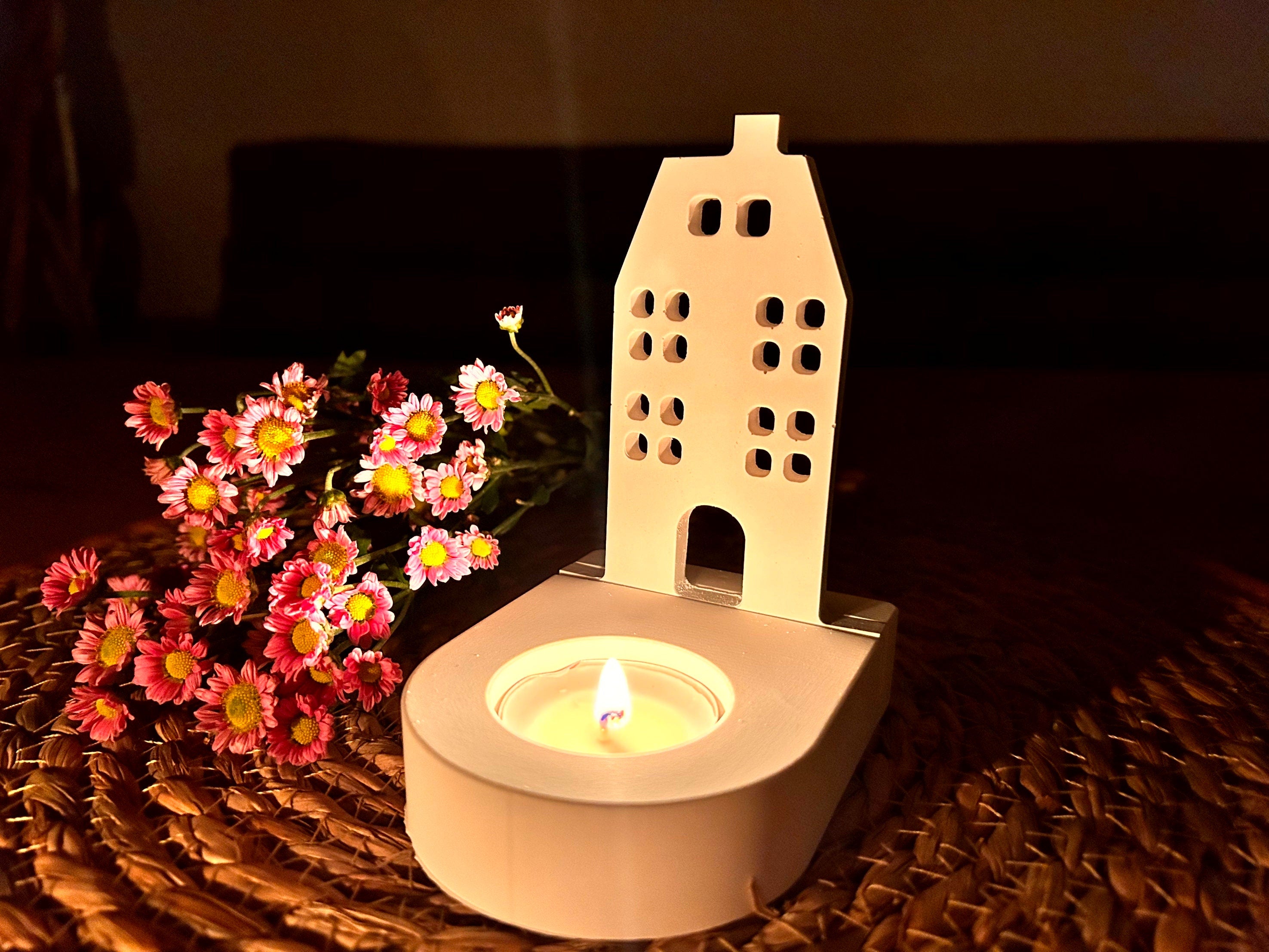 Silikon - Gießform - Lichthaus mit Schornstein für unseren Teelichthalter -