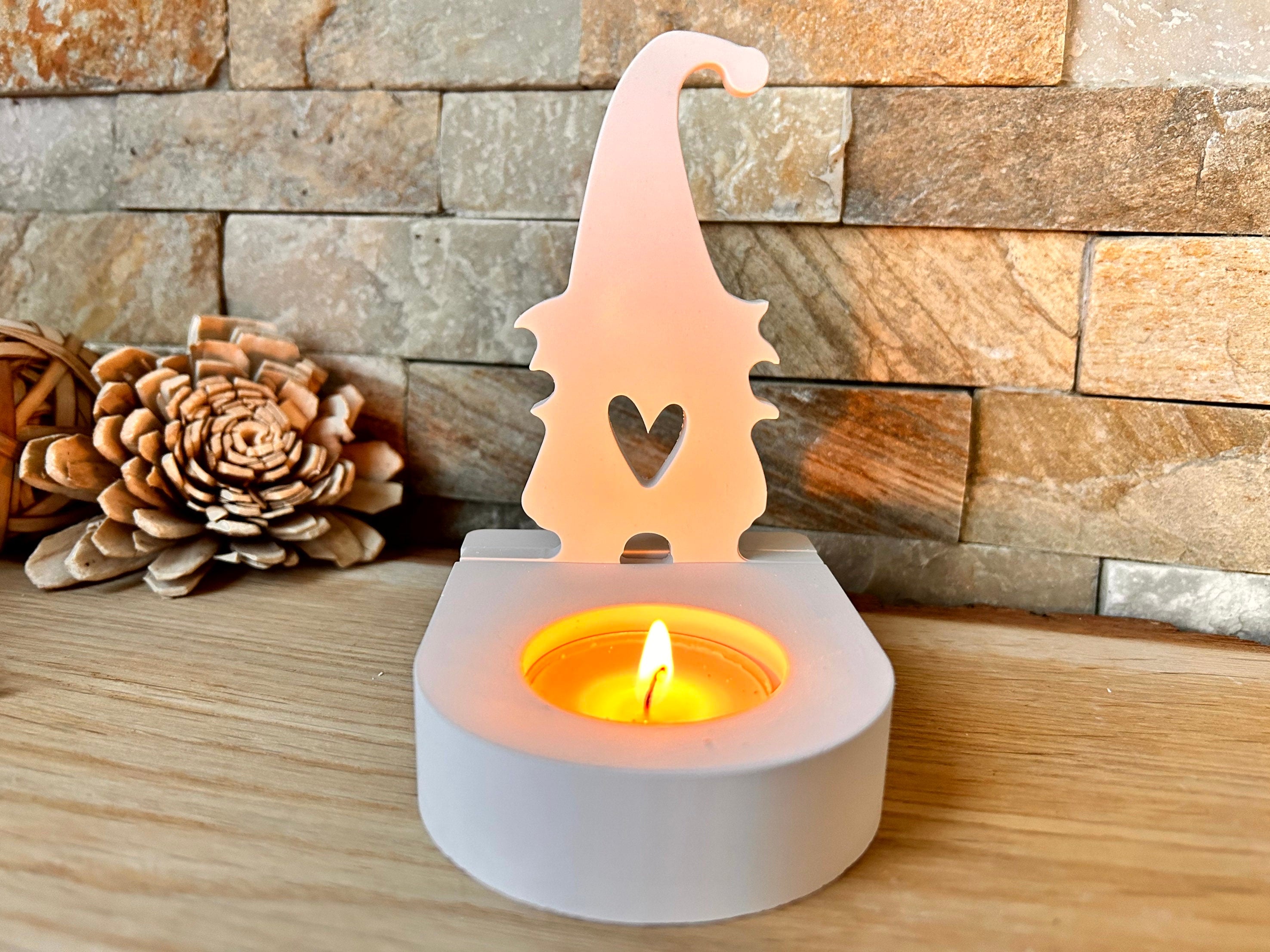 Silikon - Gießform - Wichtel mit Herz Einschieber für unseren Teelichthalter -