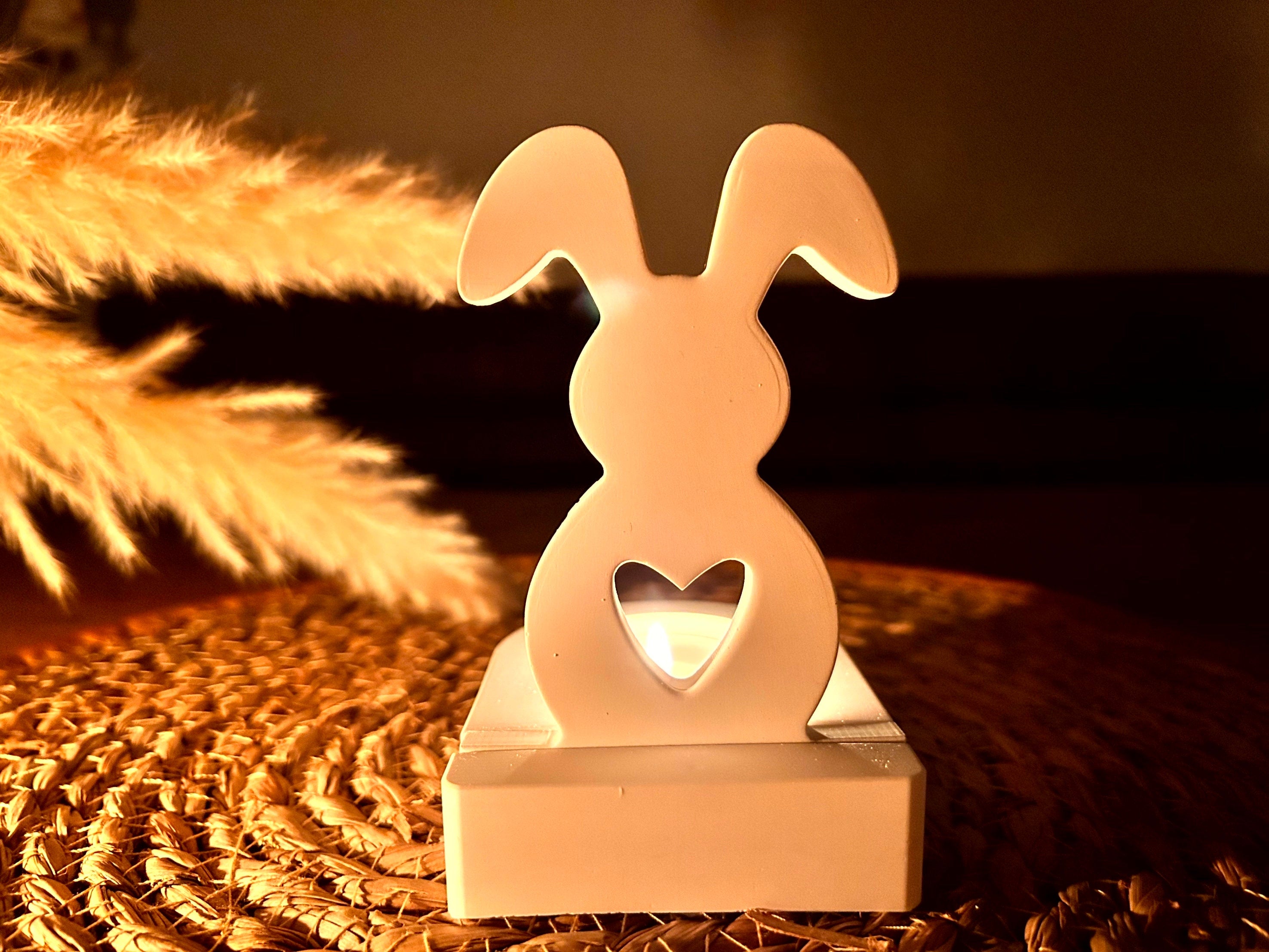 Silikon - Gießform -Hase mit Herz und abgeknickten Ohren 3 Einschieber für unseren Teelichthalter -