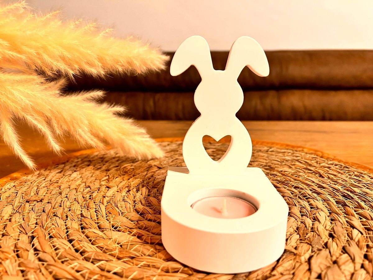 Silikon Gießform Hase mit Herz und abgeknickten Ohren 3 Einschieber für unseren Teelichthalter – Kerzenhalter – Ansicht 4
