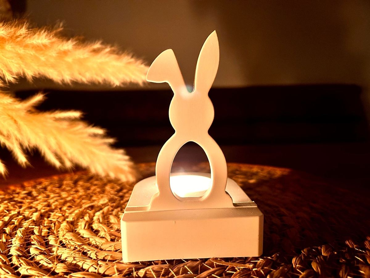Silikon Gießform Hase Offen mit abgeknickten Ohren Einschieber für unseren Teelichthalter – Kerzenhalter – Ansicht 2