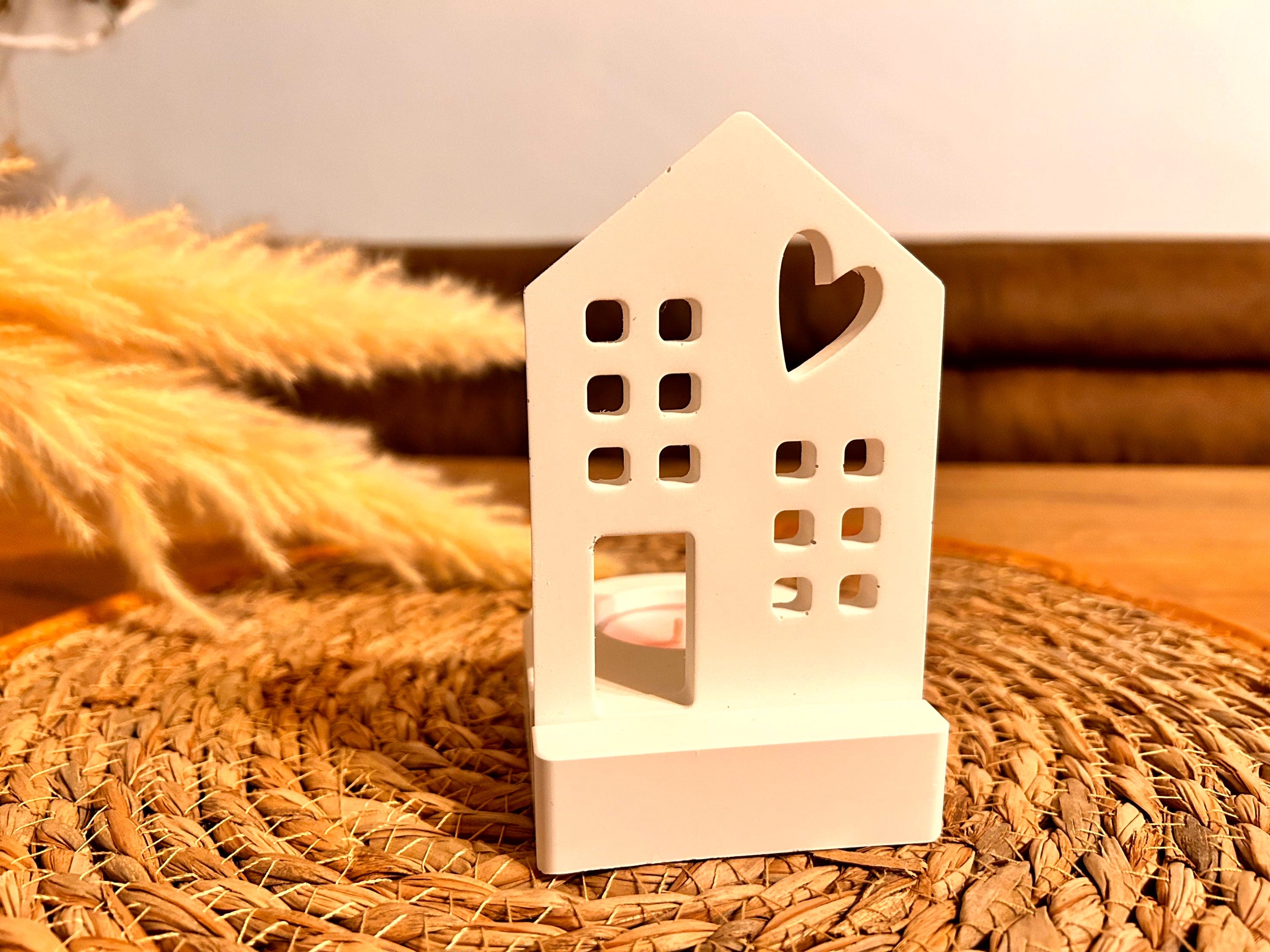 Silikon - Gießform - Herzhaus mit Fenstern Einschieber für unseren Teelichthalter -