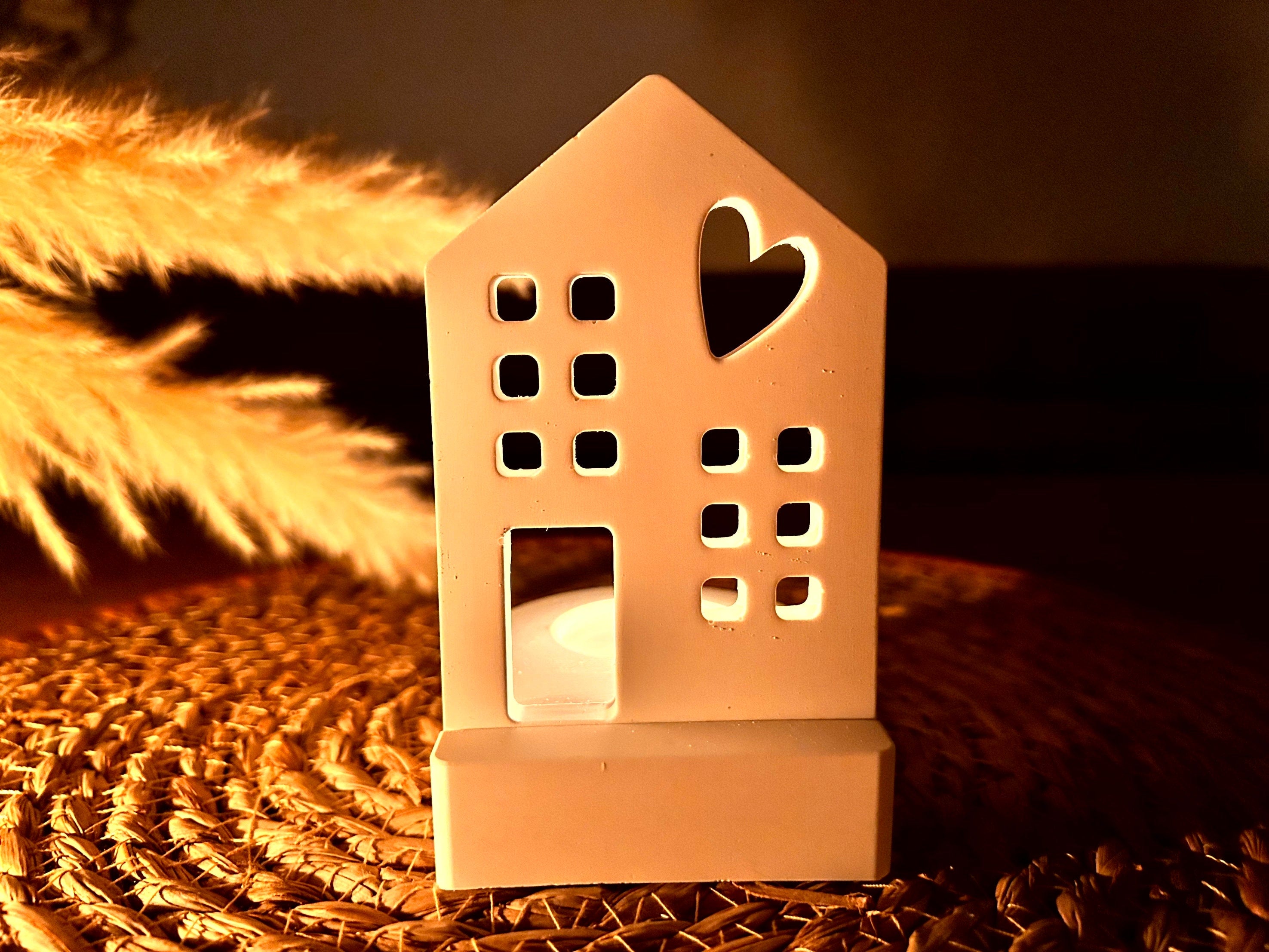 Silikon - Gießform - Herzhaus mit Fenstern Einschieber für unseren Teelichthalter -