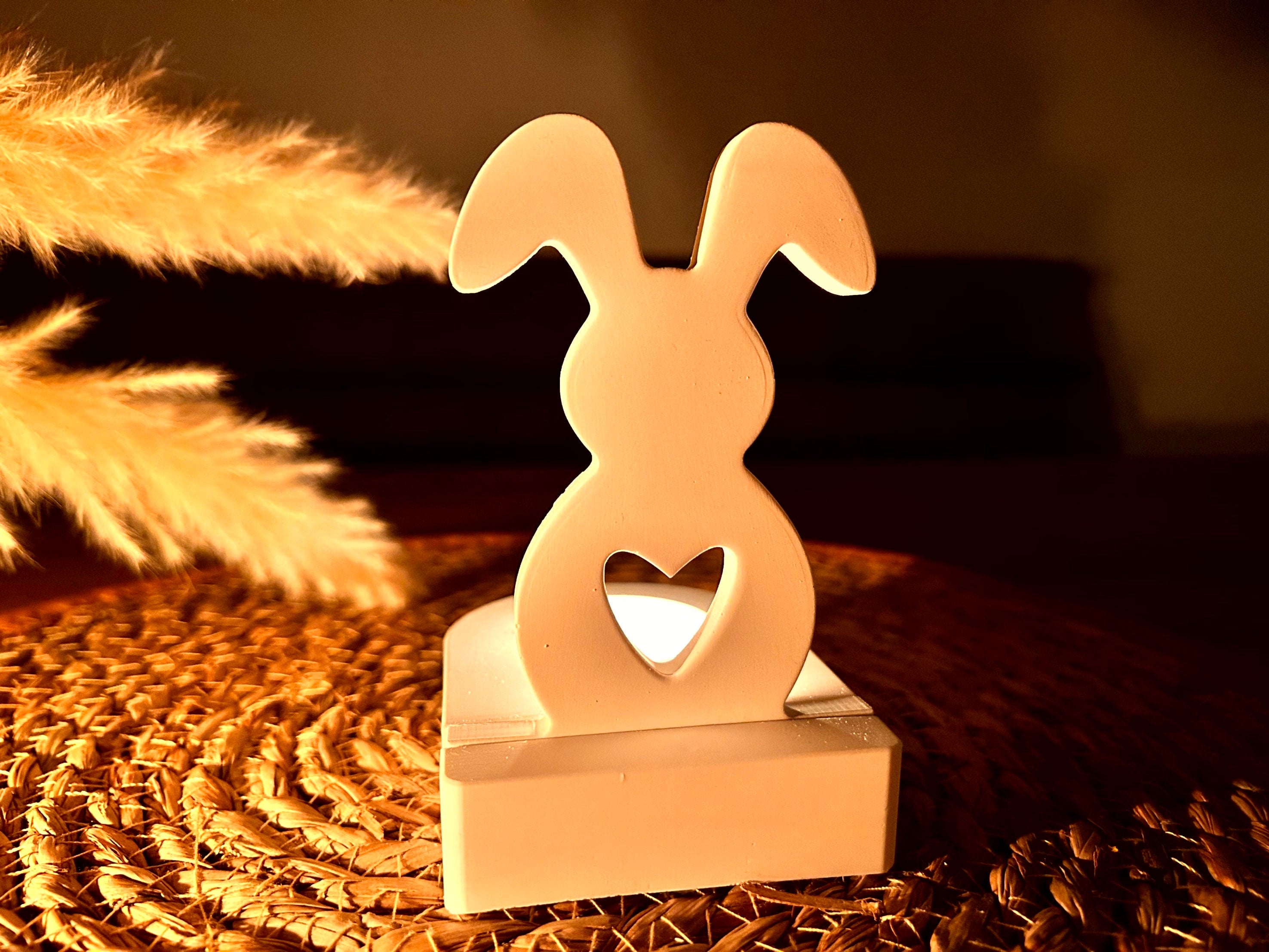 Silikon - Gießform -Hase mit Herz und abgeknickten Ohren 3 Einschieber für unseren Teelichthalter -
