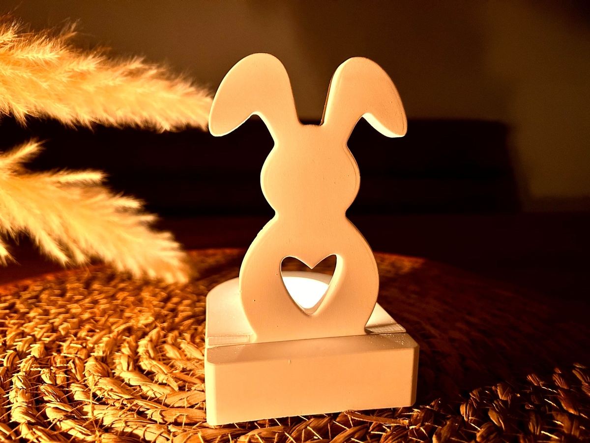 Silikon Gießform Hase mit Herz und abgeknickten Ohren 3 Einschieber für unseren Teelichthalter – Kerzenhalter – Ansicht 2