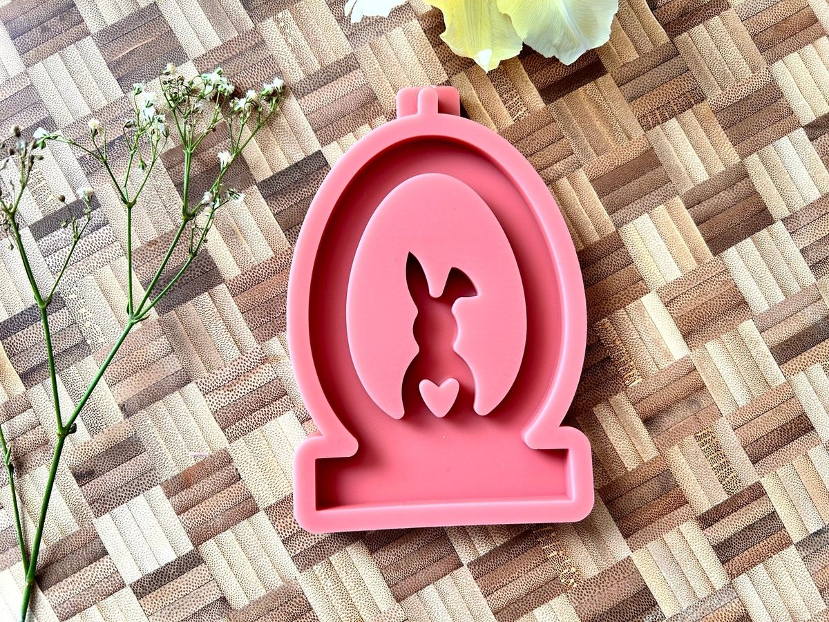 Silikon Gießform Ei Hase mit abgeknickten Ohren 1 Herz Einschieber für unseren Teelichthalter – Kerzenhalter – Ansicht 7