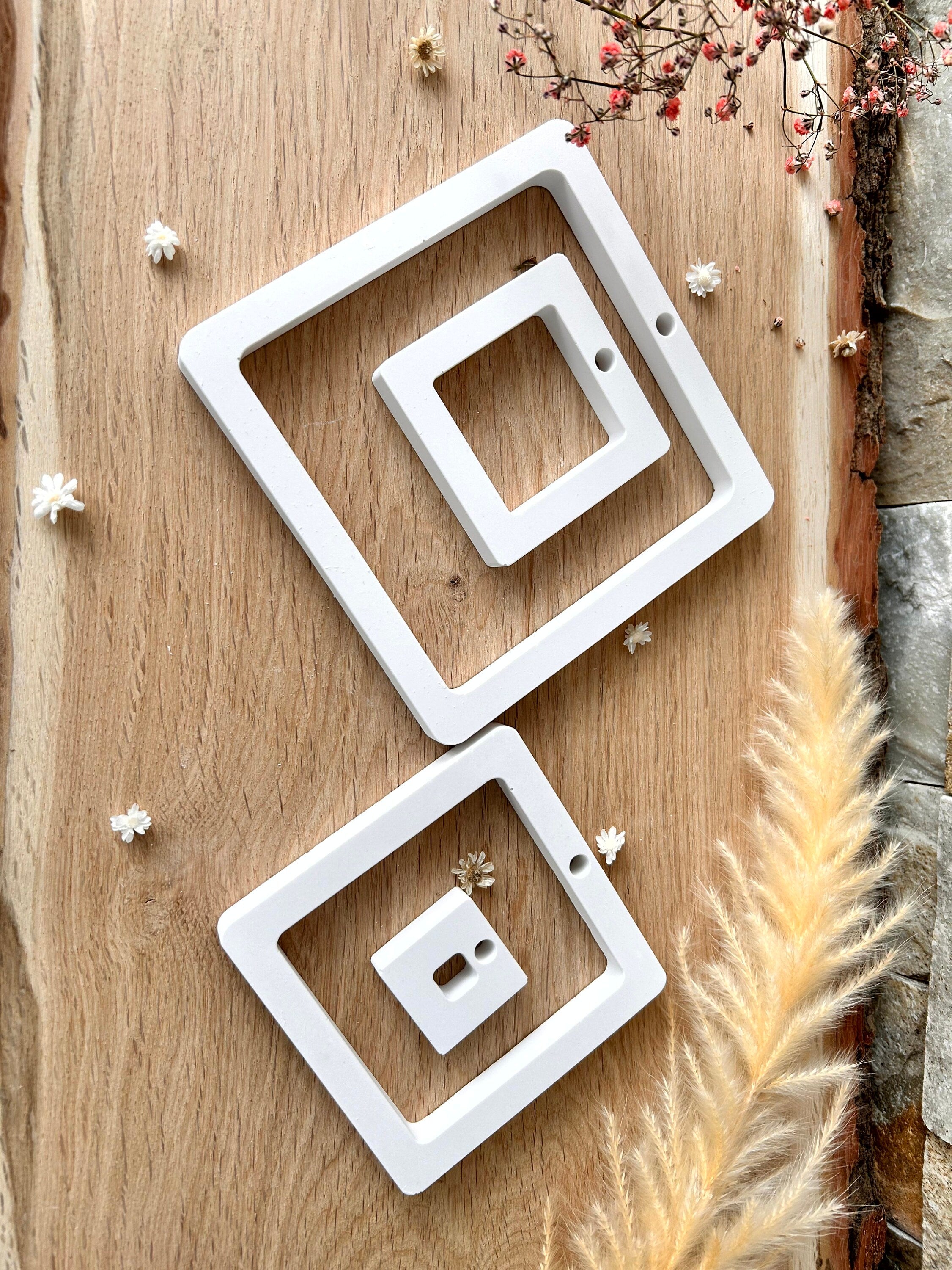 Silikon - Gießform - 4er Set Ringe Quadratisch -