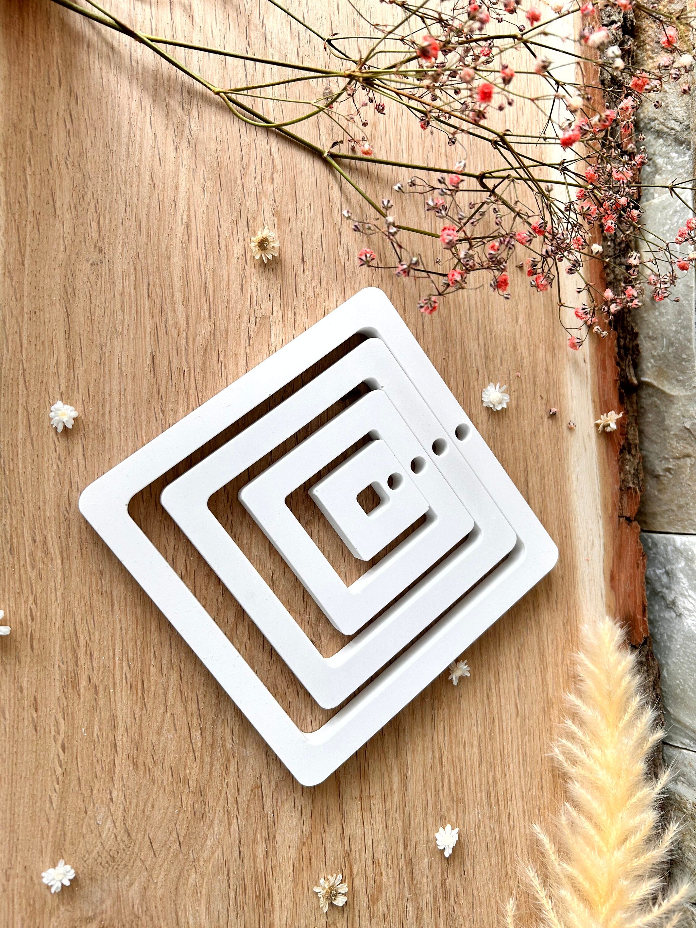 Silikon - Gießform - 4er Set Ringe Quadratisch -