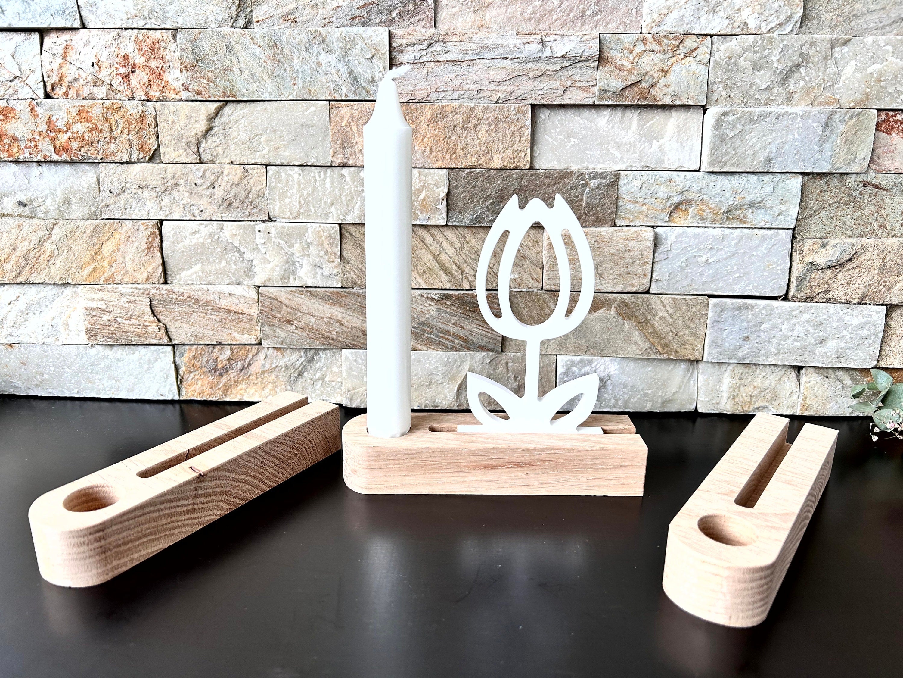 Eiche - Stabkerzenhalter mit Einschiebeöffnung - Grundform - Massivholz - Sockel