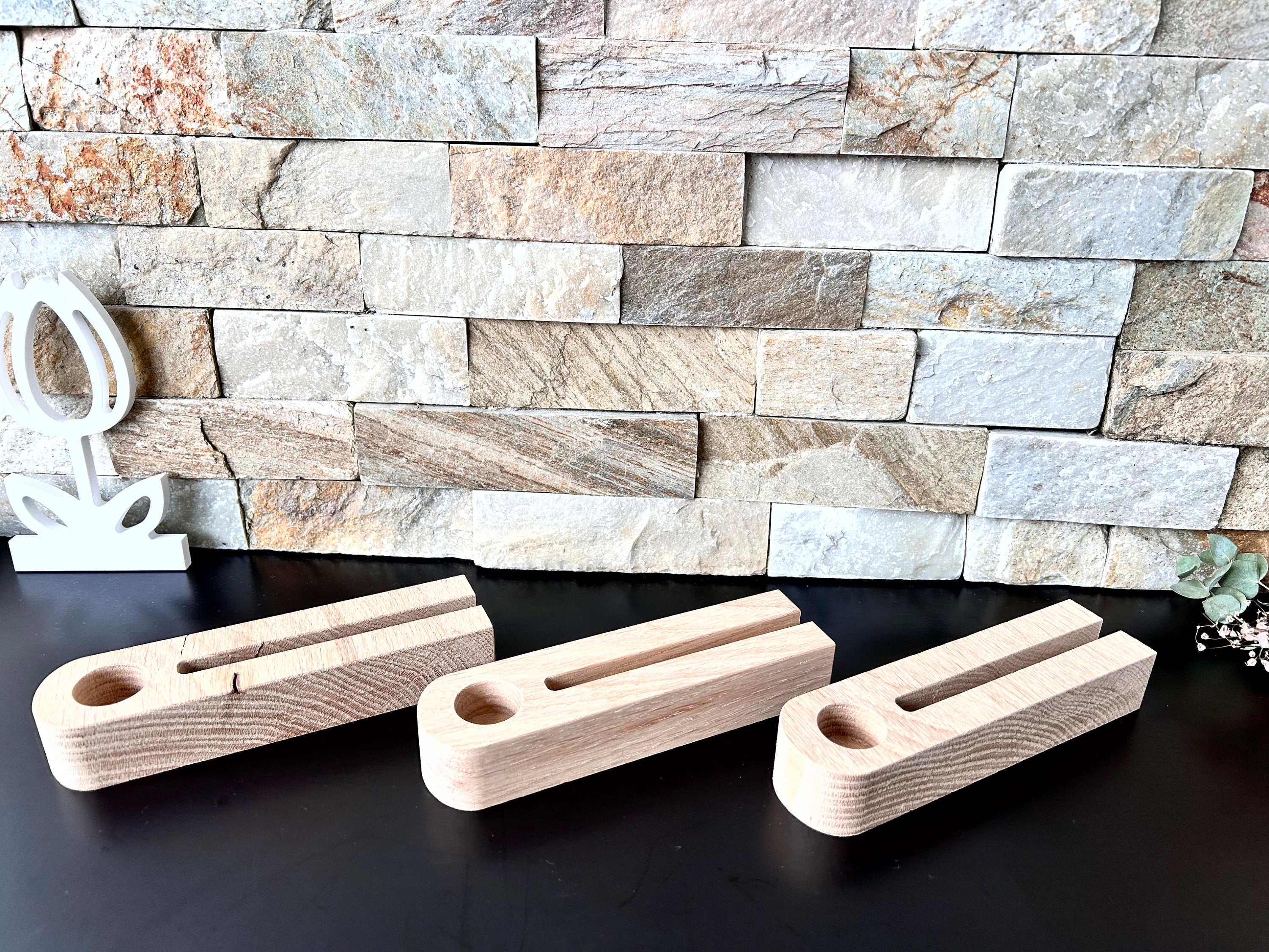 Eiche - Stabkerzenhalter mit Einschiebeöffnung - Grundform - Massivholz - Sockel