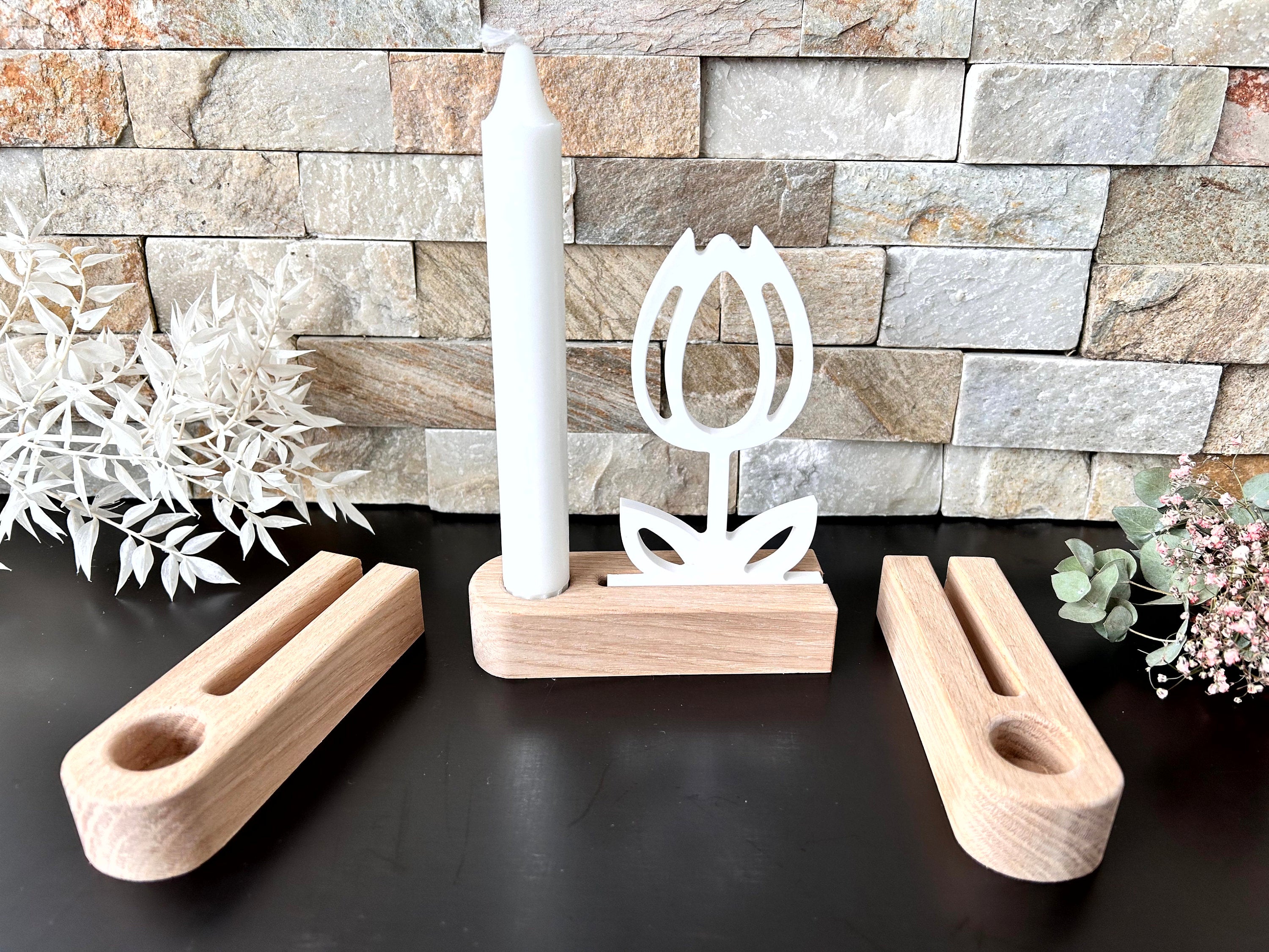 Eiche - Stabkerzenhalter mit Einschiebeöffnung - Grundform - Massivholz - Sockel