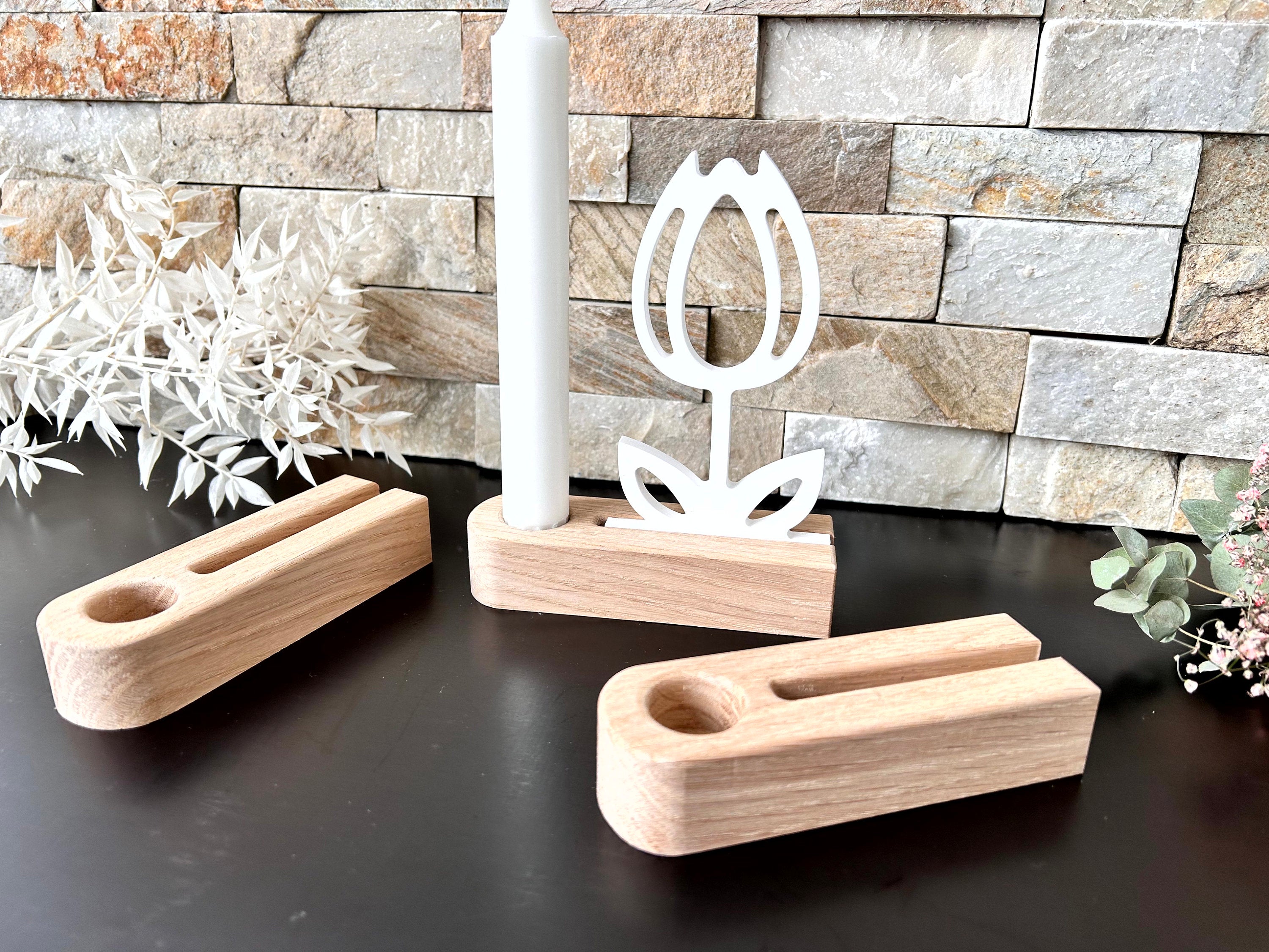 Eiche - Stabkerzenhalter mit Einschiebeöffnung - Grundform - Massivholz - Sockel