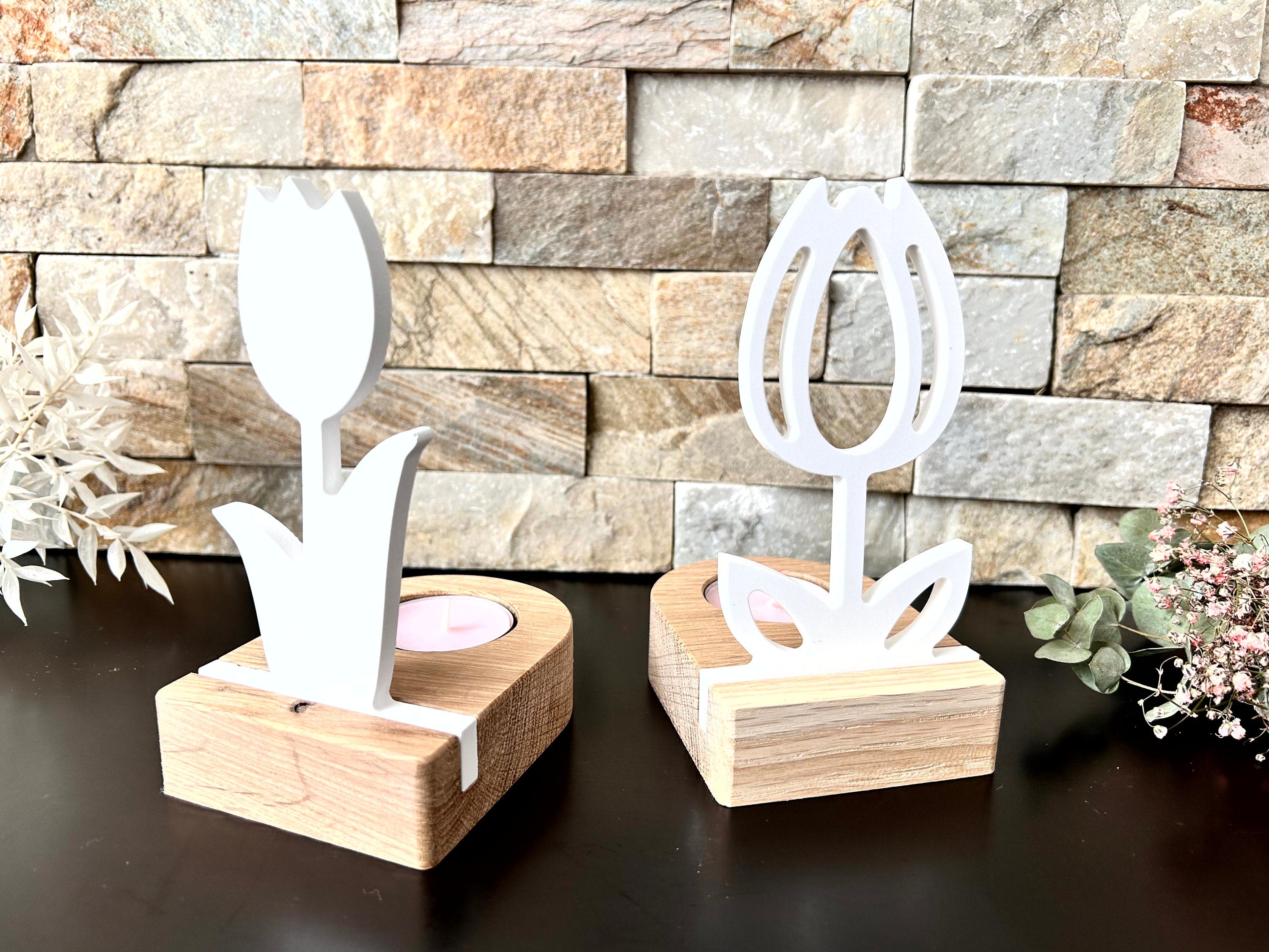 Eiche - Teelichthalter mit Einschiebeöffnung - Grundform - Massivholz - Sockel