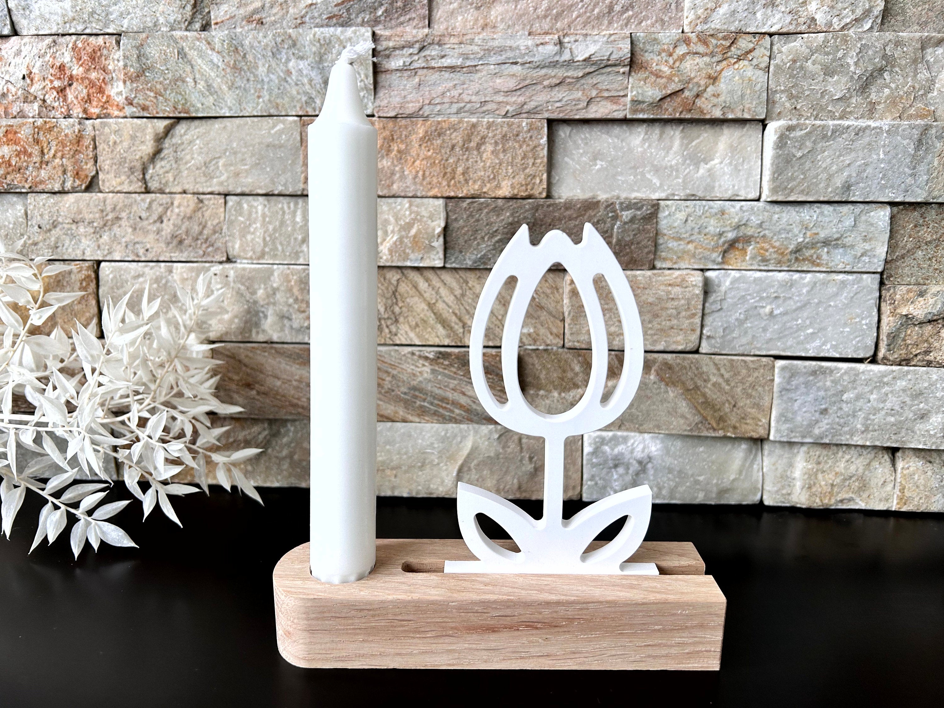 Eiche - Stabkerzenhalter mit Einschiebeöffnung - Grundform - Massivholz - Sockel