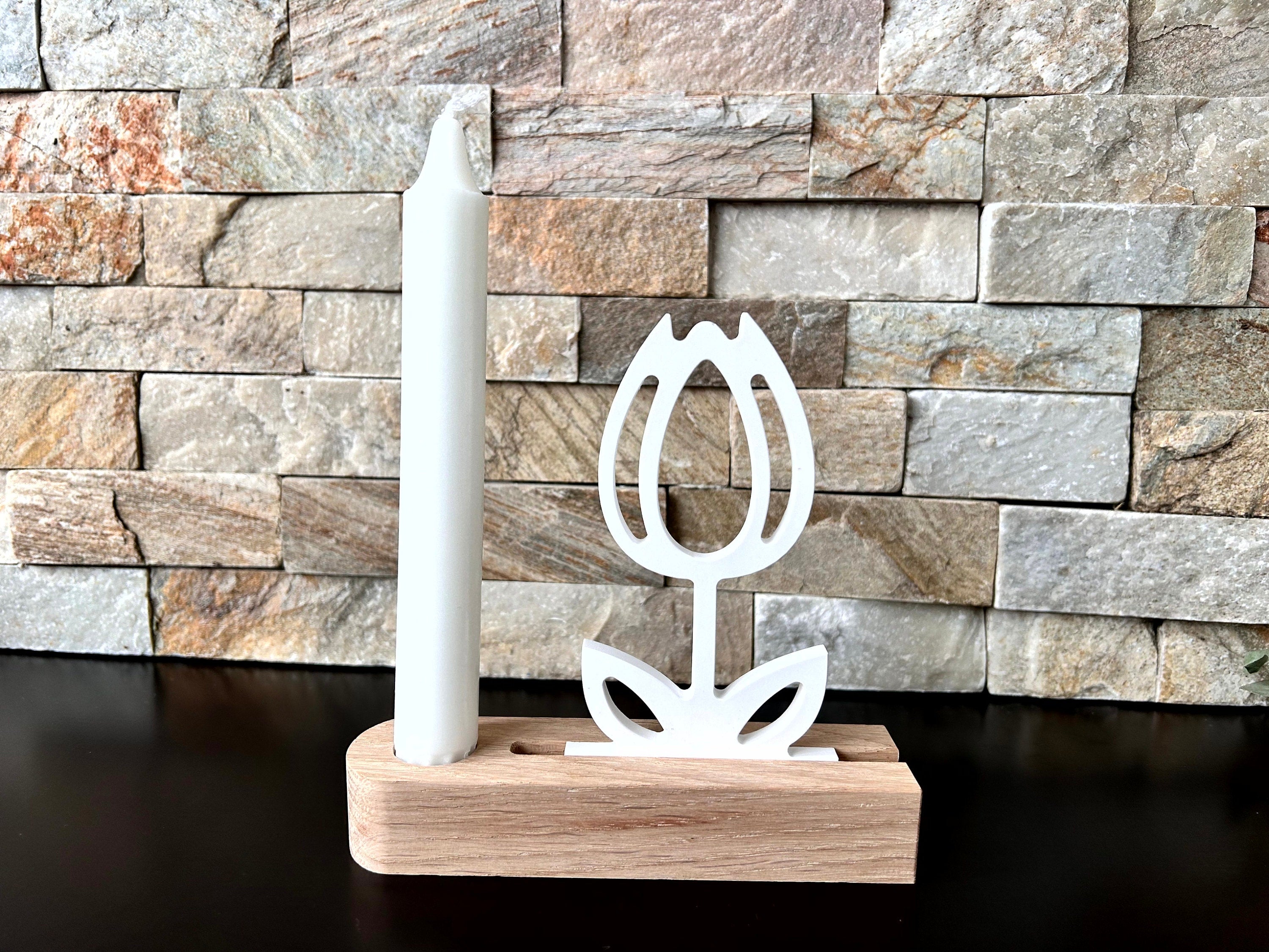 Eiche - Stabkerzenhalter mit Einschiebeöffnung - Grundform - Massivholz - Sockel