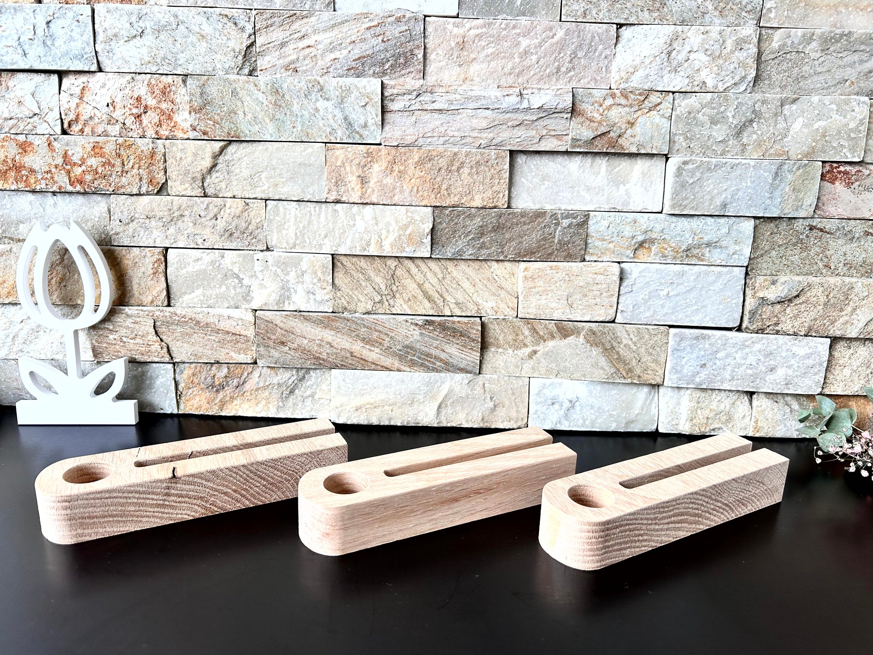 Eiche - Stabkerzenhalter mit Einschiebeöffnung - Grundform - Massivholz - Sockel