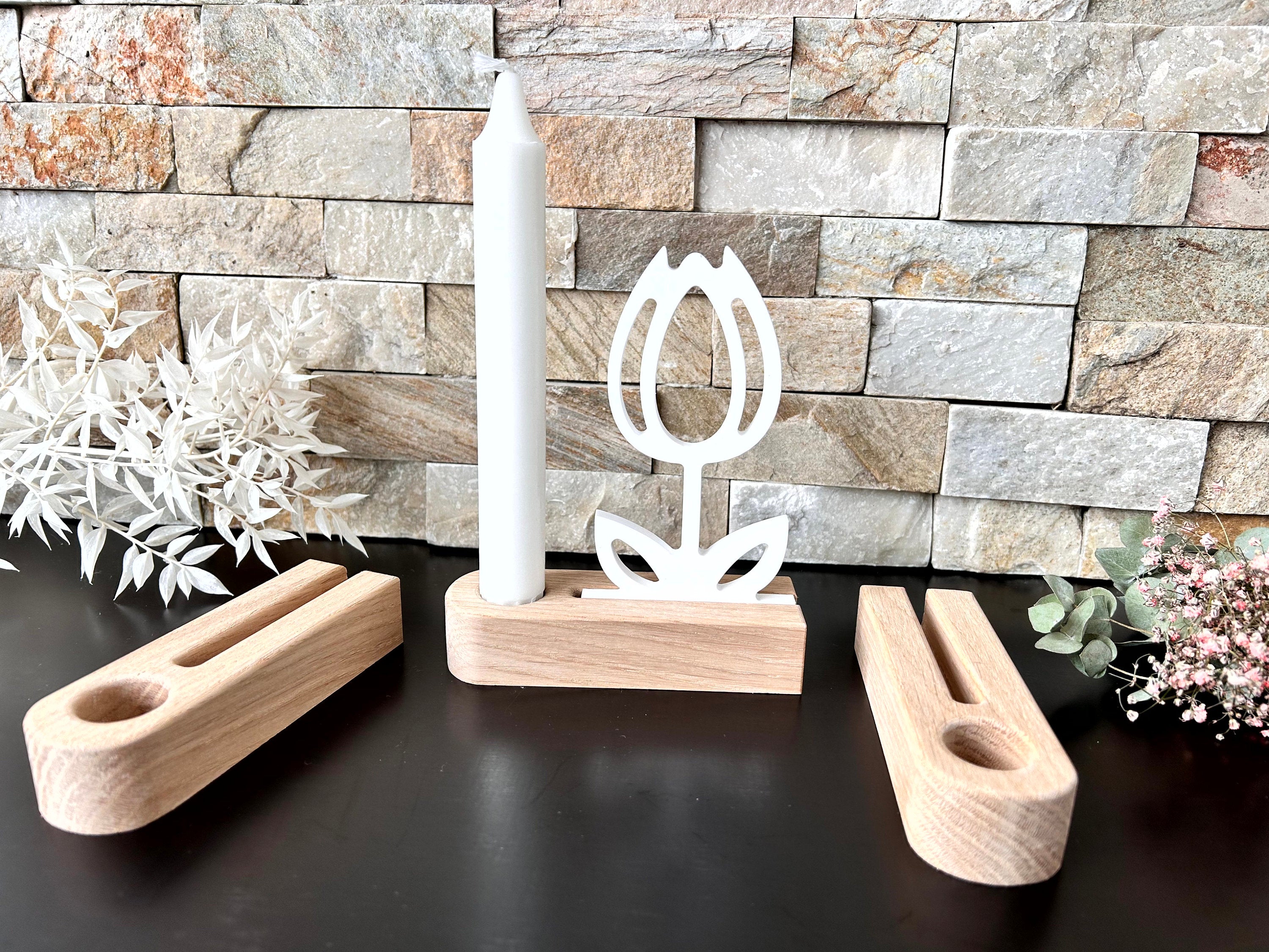 Eiche - Stabkerzenhalter mit Einschiebeöffnung - Grundform - Massivholz - Sockel