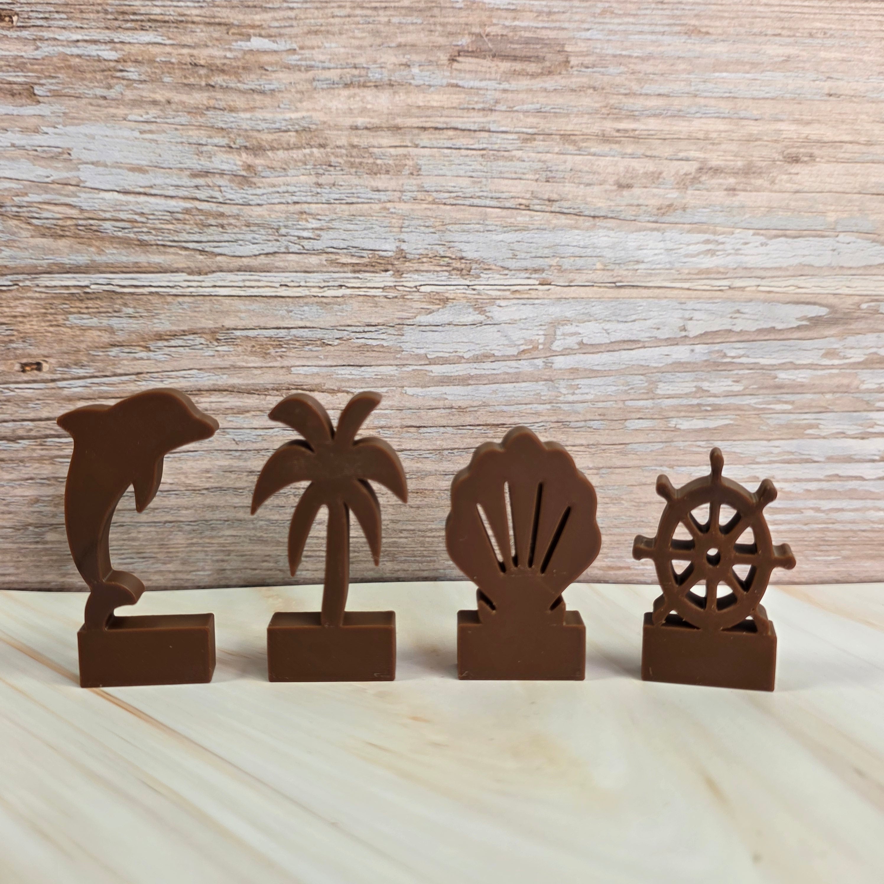3D Druckdatei – Motivklötzchen Maritim – Muschel, Steuerrad, Delfin & Palme – STL