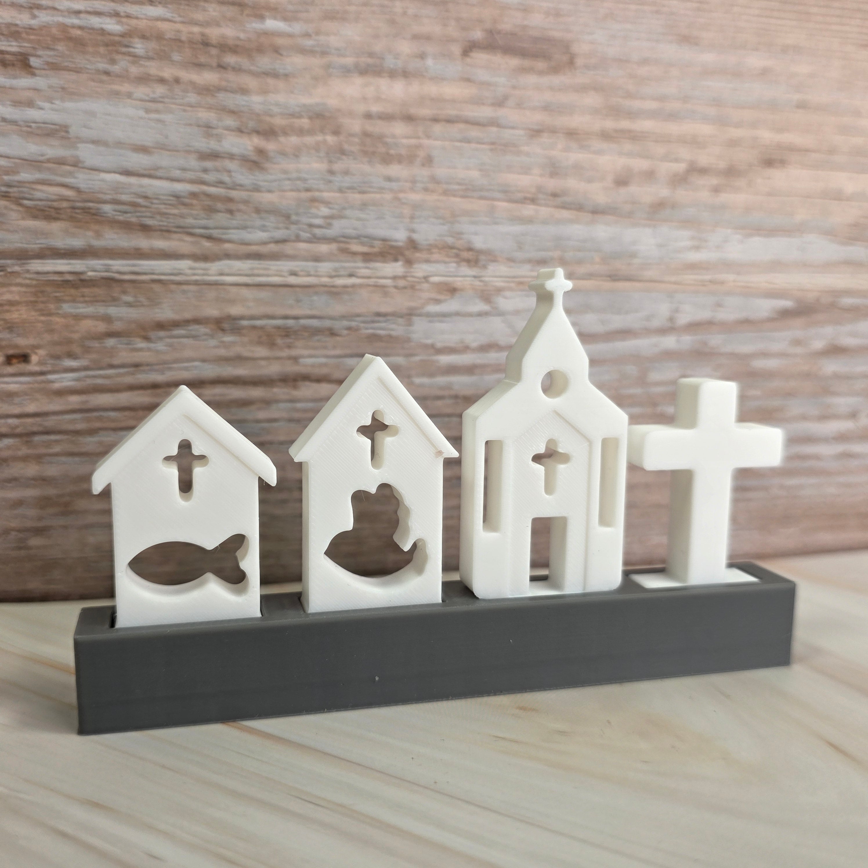 3D Druckdatei – Motivklötzchen Kirchenset – Kreuz, Kirche,Taube,Fisch - STL