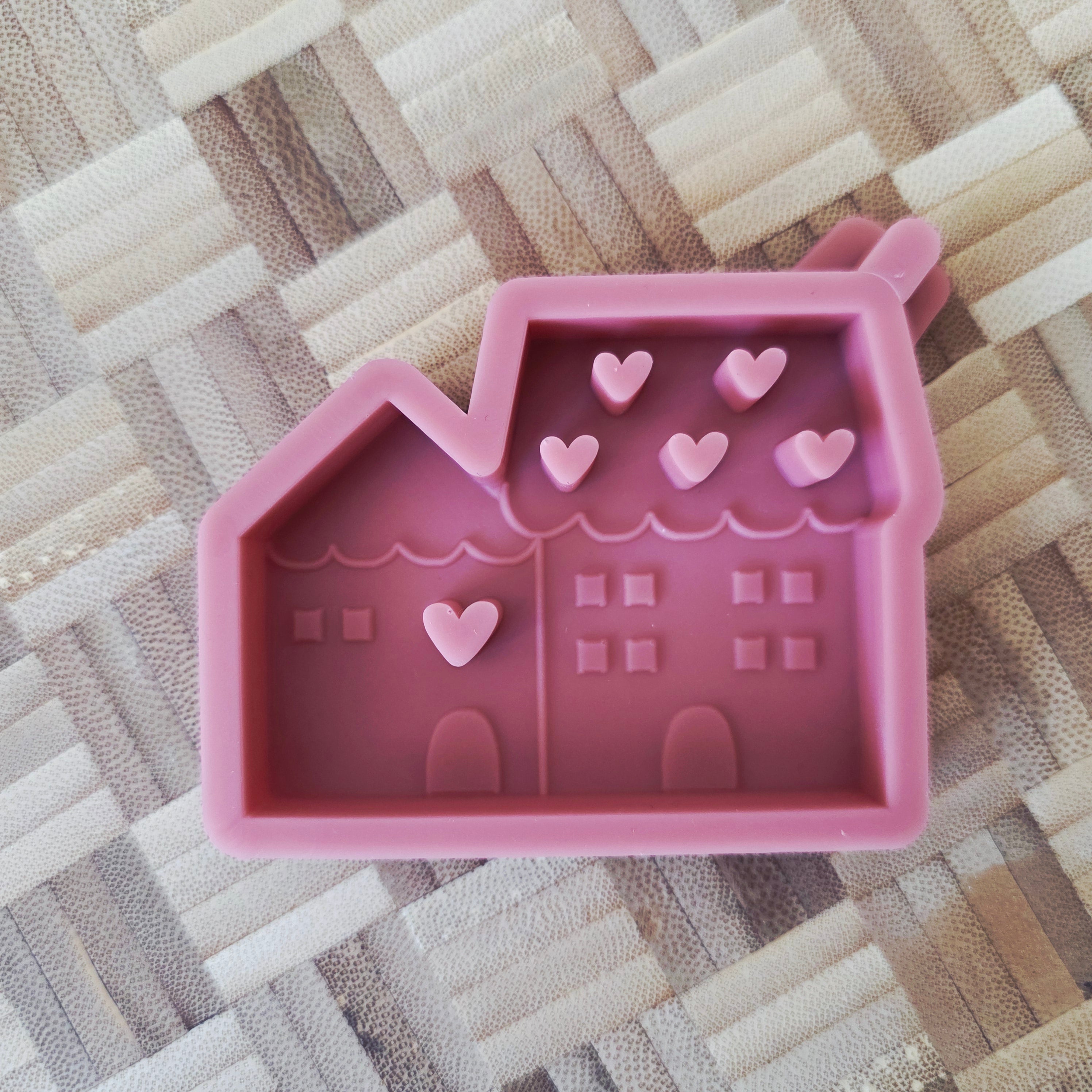 Silikon - Gießform - Häuserpaar mit Herzen - Haus -