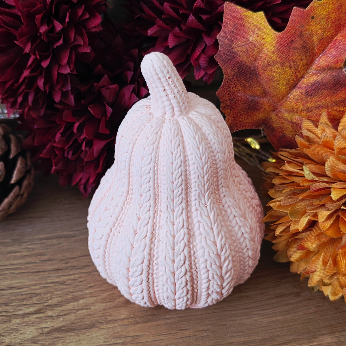 Silikon – Gießform – großer Herbstkürbis Wollzauber – im Häkel-/Woll-Look