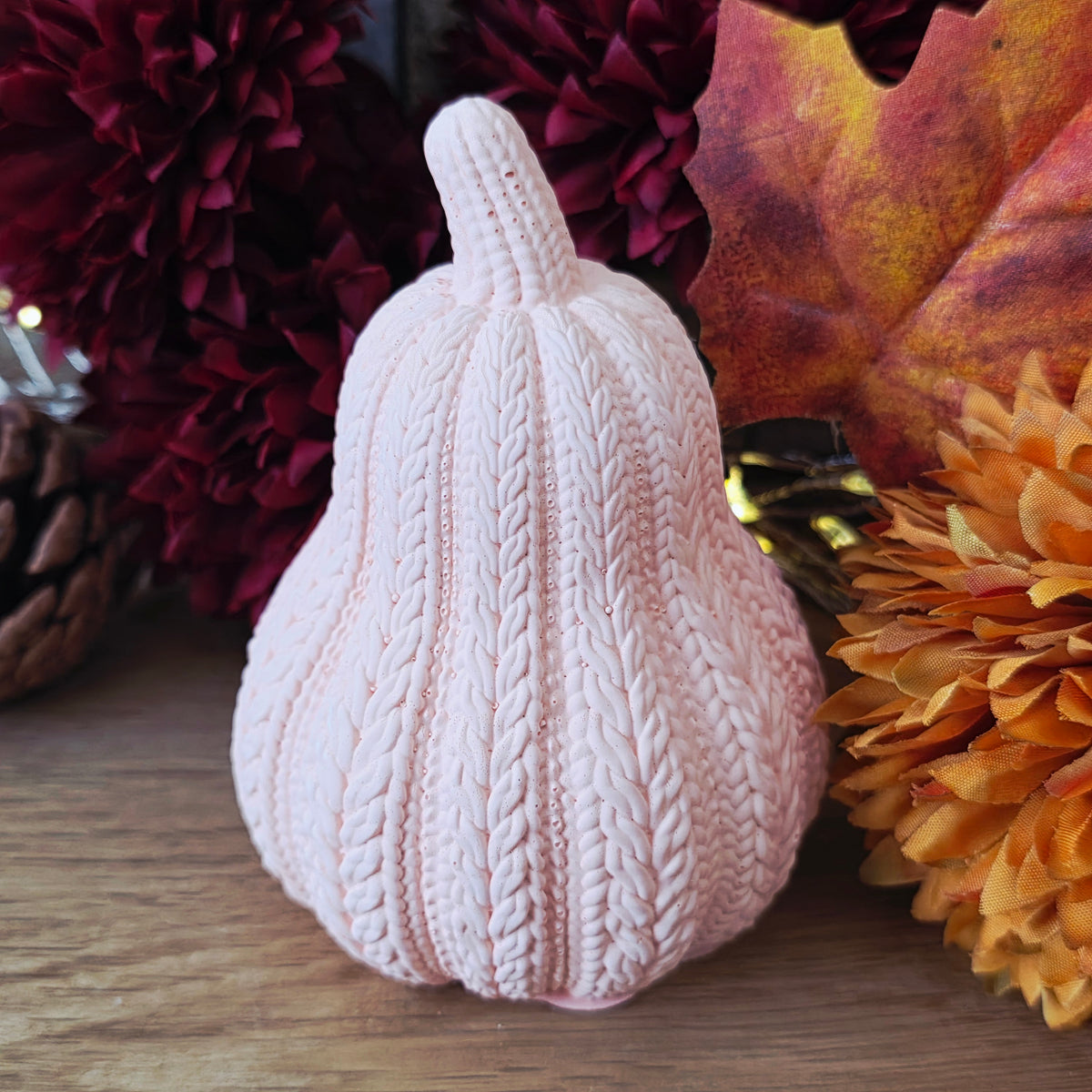 Silikon – Gießform – großer Herbstkürbis Wollzauber – im Häkel-/Woll-Look