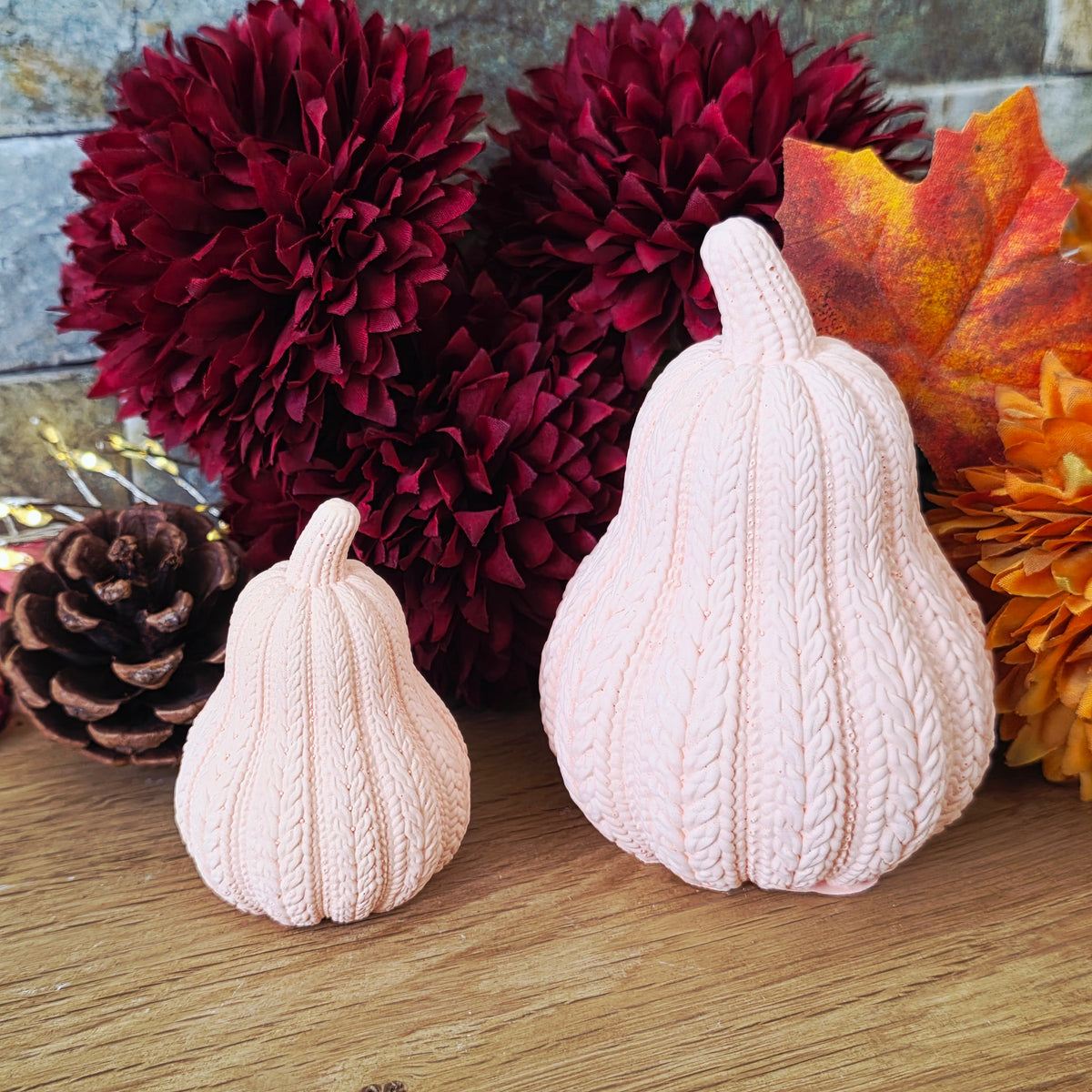 Silikon – Gießform – großer Herbstkürbis Wollzauber – im Häkel-/Woll-Look