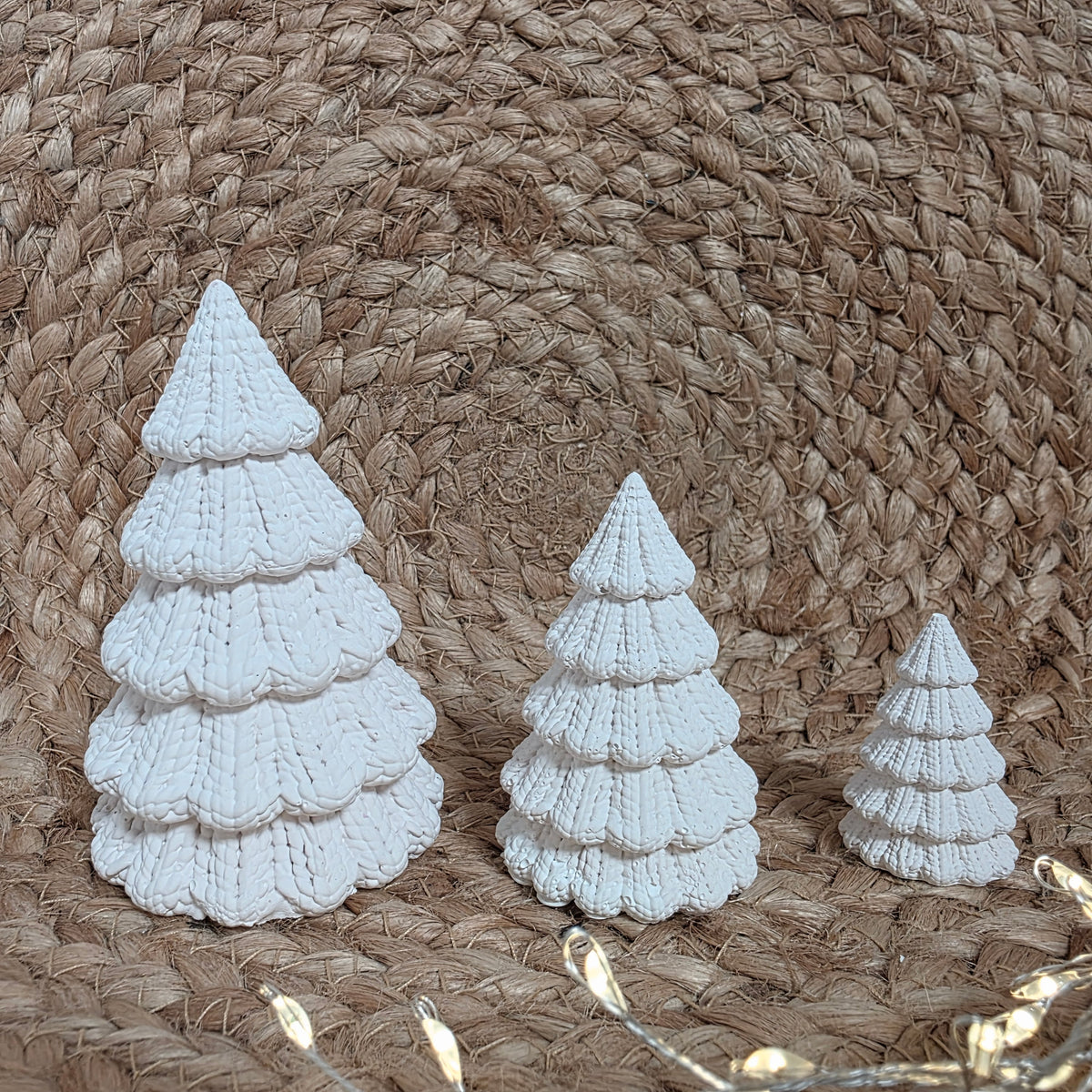 Silikongießform – Tannenbäume in 3 Größen mit Strickmuster
