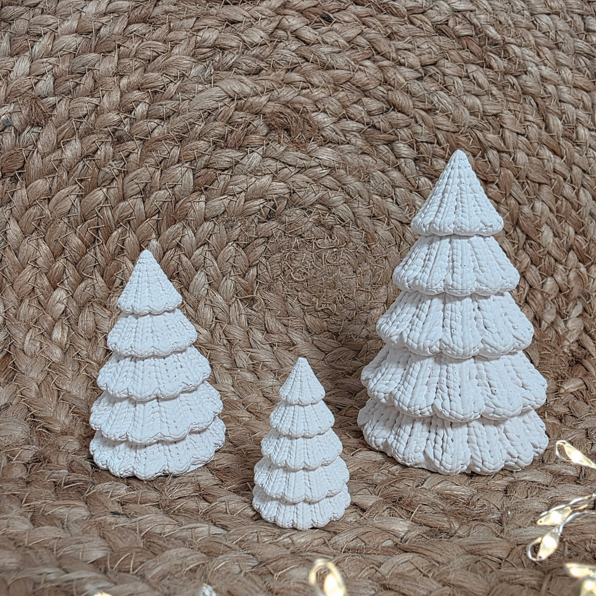 Silikongießform – Tannenbäume in 3 Größen mit Strickmuster